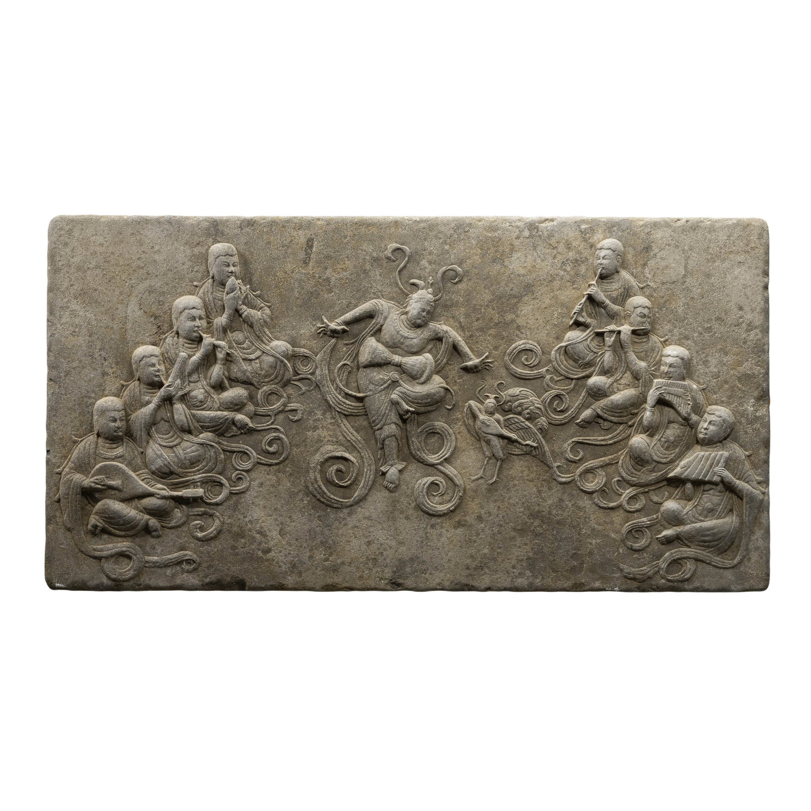 Tang Dynasty Bluestone Relief Stone Slab Carved with Flying Apsaras and Musicians,7th Century (1 of 9)