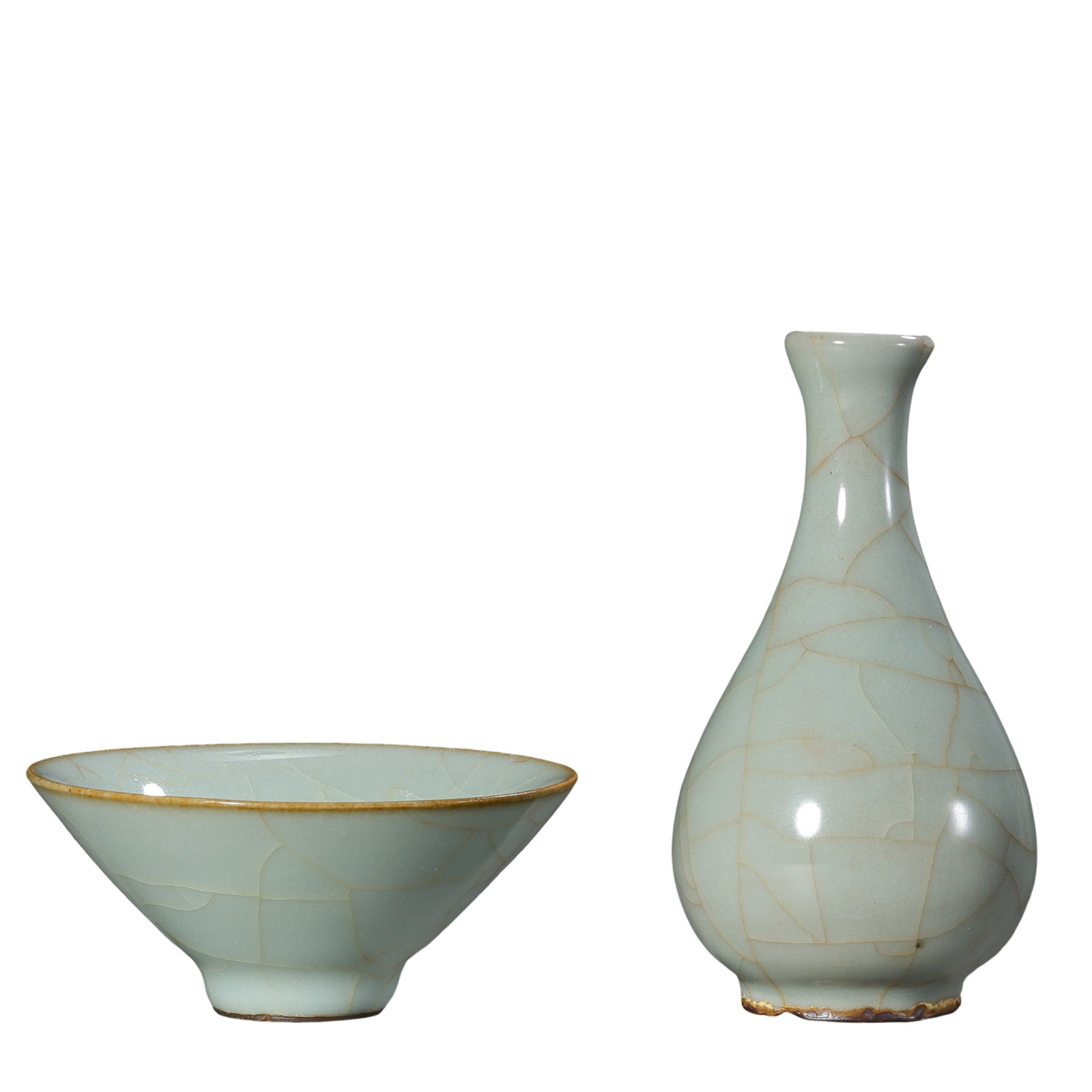 Yuan Dynasty Longquan Celadon Pink?Green Crackle Yuhuchun Vase And Tea Bowl Set,13th?14th (1 of 14)