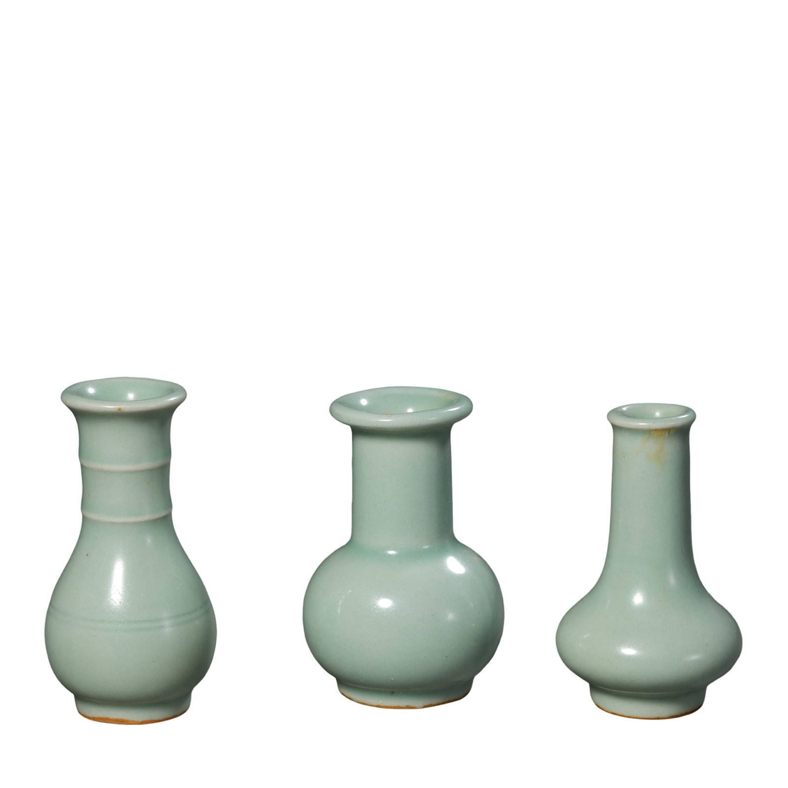 Yuan Dynasty Longquan Celadon Pink-Green Mini Scholar’s Vase Set of Three, Southern Chinese (1 of 17)