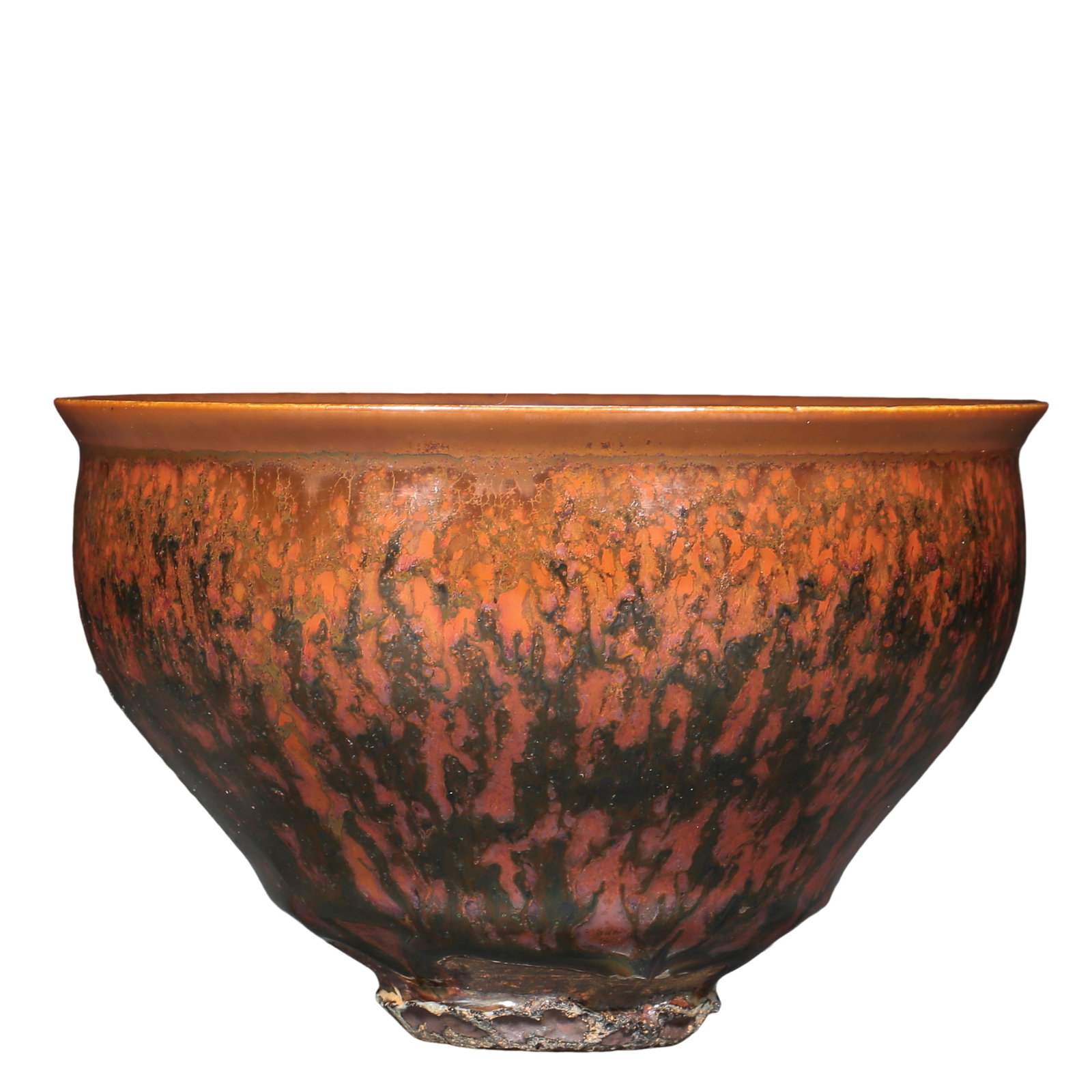 Song Dynasty,Jian Kiln "Gongyu" Imperial?Mark Red?Splash Hare’s?Fur Shaped Teabowl: Dimensions?Height 8.5 cm (3?3/8 in), Rim Diameter 13 cm (5?1/8 in), 12th?13th CenturyCondition & Provenance?Completely intact, minor age?related wear on rim, spectacular kiln?splash patterns well pres