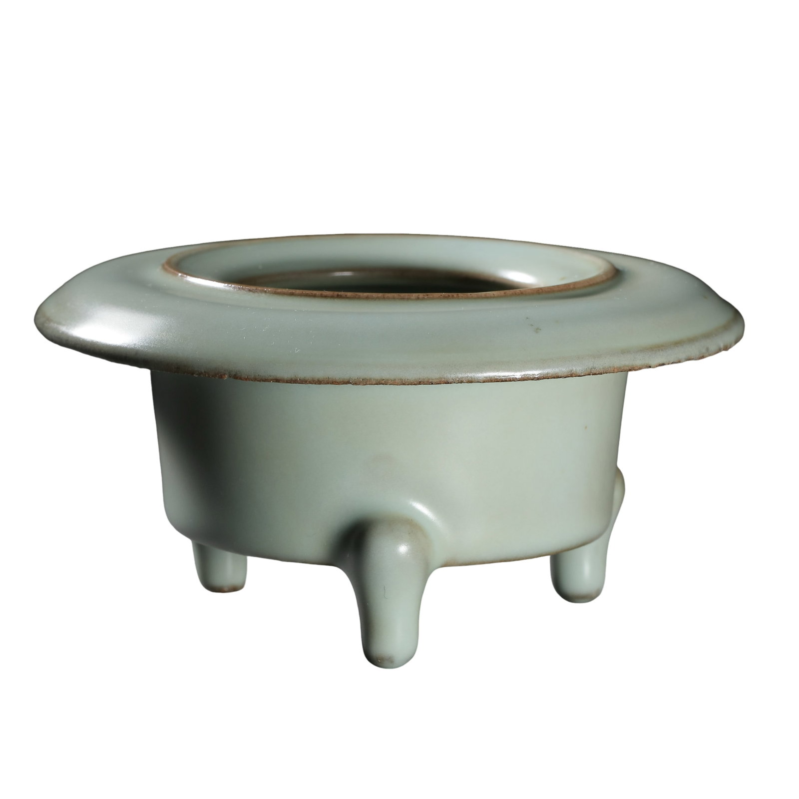 Song Dynasty,Ru Kiln Sky?Blue Glazed Folded?Rim Tripod Censer: Dimensions?Height 5 cm (2 in), Rim Diameter 11 cm (4?3/8 in), 11th?12th CenturyCondition & Provenance?Fully intact condition, minor age?related wear on rim and feet tips, glaze remains in excellent co