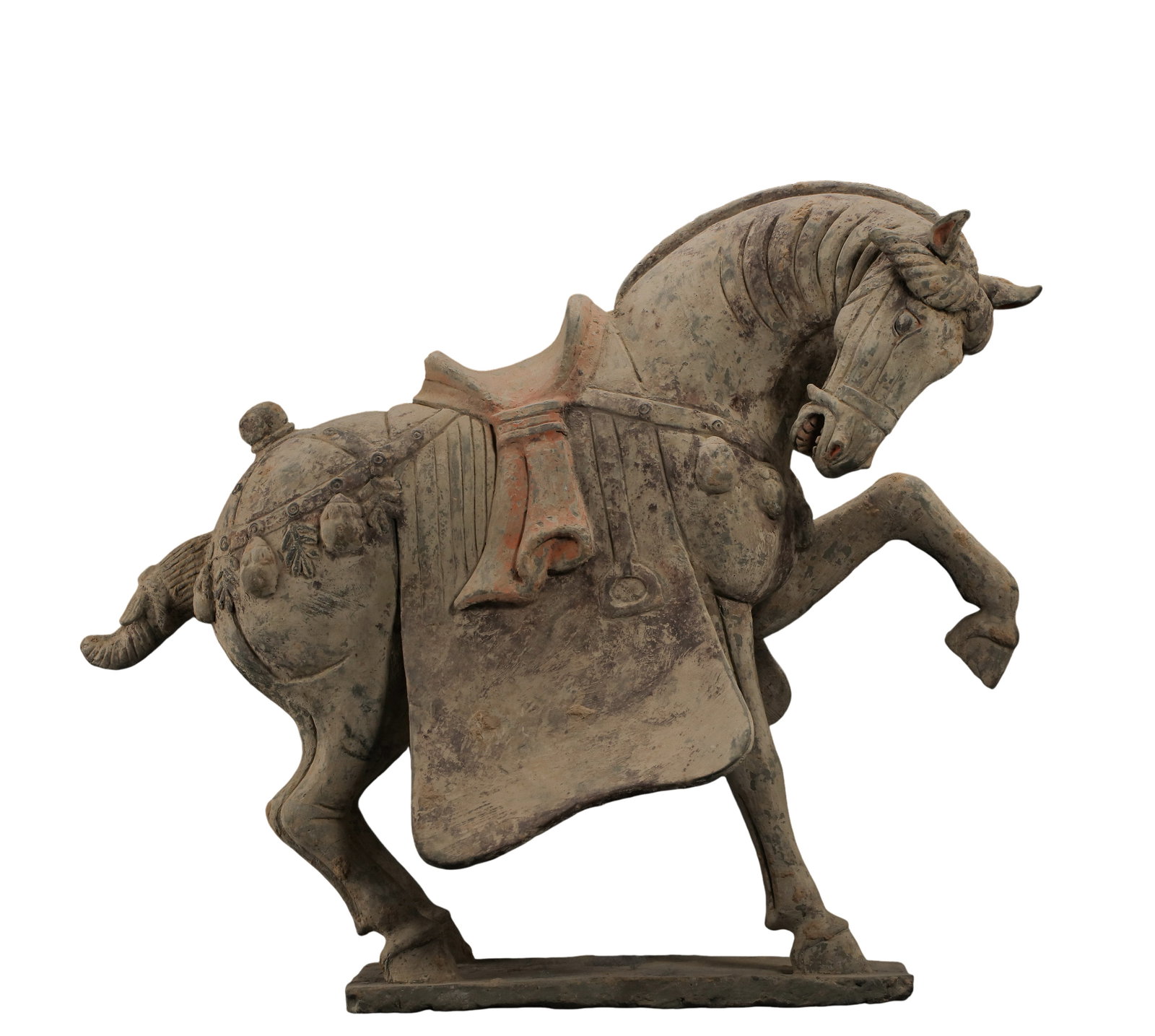 Northern Qi Painted Pottery Rearing Horse Figurine: Dimensions?Total Length 46 cm (18.1 in), Overall Height 38 cm (15.0 in), 6th Century CECondition & Provenance?The pottery horse is entirely intact with no breaks, missing sections or restorations. All