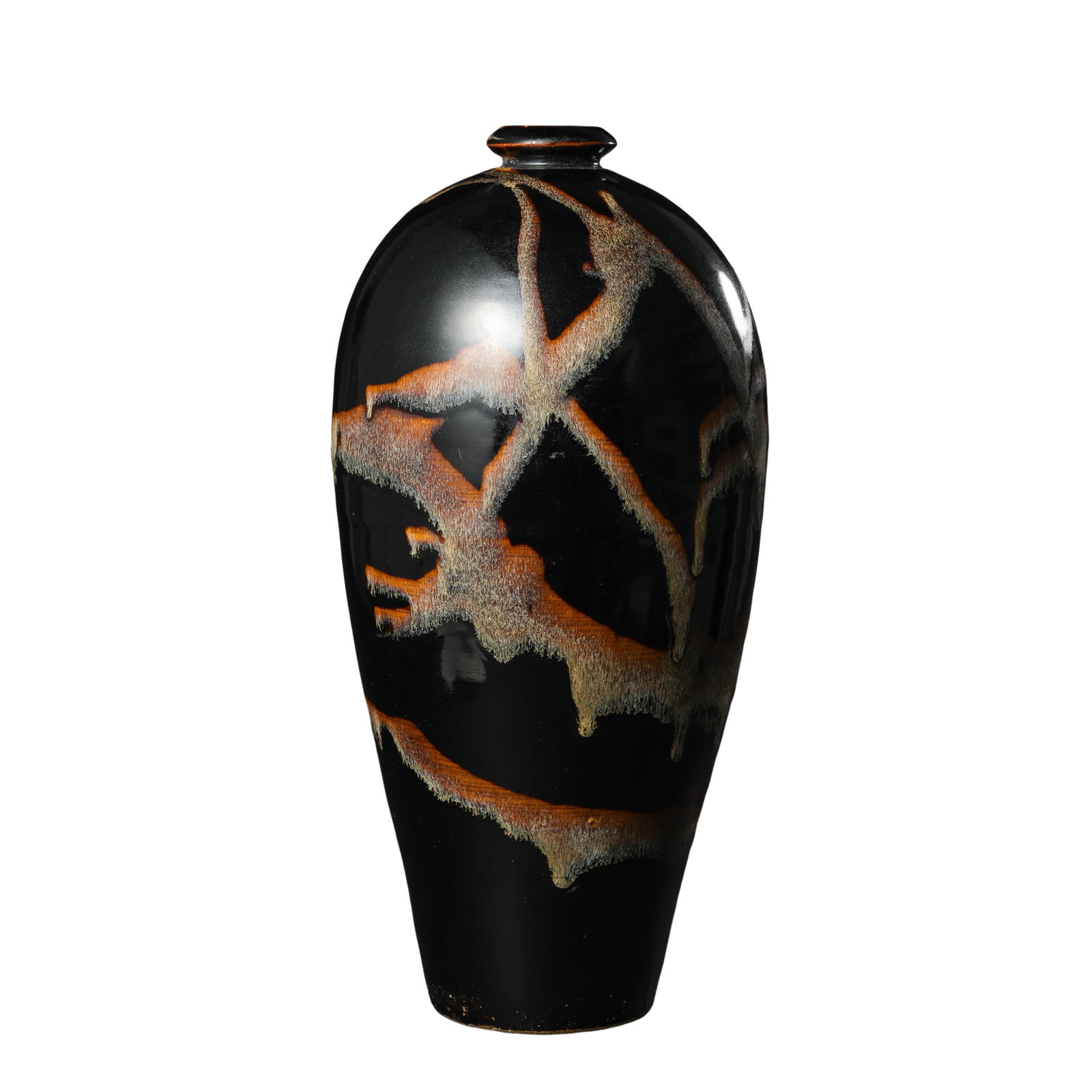 Song Dynasty Jizhou Kiln Black Glaze Splashed Iron Rust Flambé Meiping Vase (1 of 7)