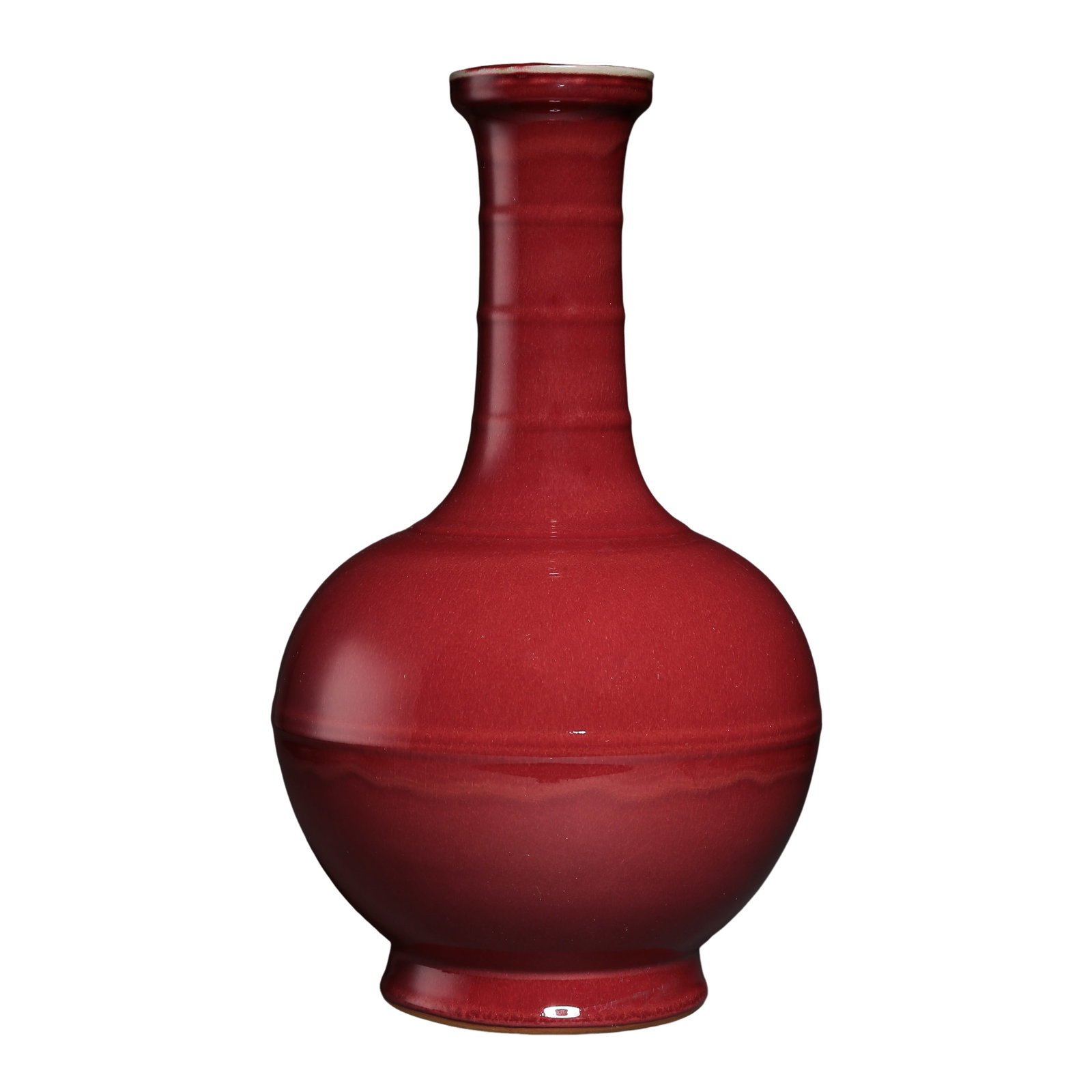 Qianlong Marked Qing Dynasty Flambe Langyao Red Long Neck Globular Vase With String Relief (1 of 9)