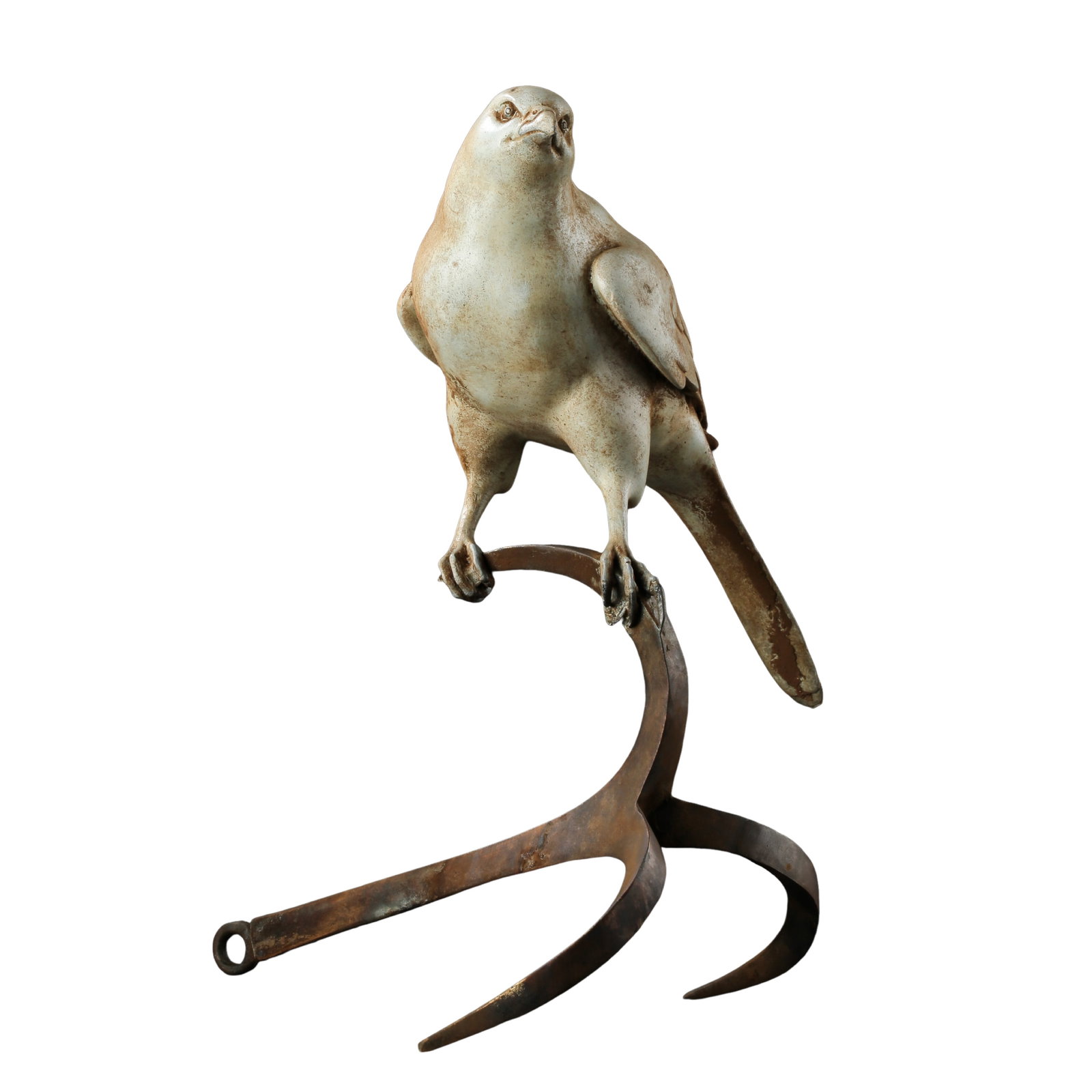 20th Century Painted Bronze Sculpture of Perched Bird on Metal Hook Stand: Dimensions?Overall height 26 cm (10.2 in), maximum horizontal width 17 cm (6.7 in), weight 985g, 20th Century CECondition & Provenance?The entire sculpture is fully intact with no cracks or missing se