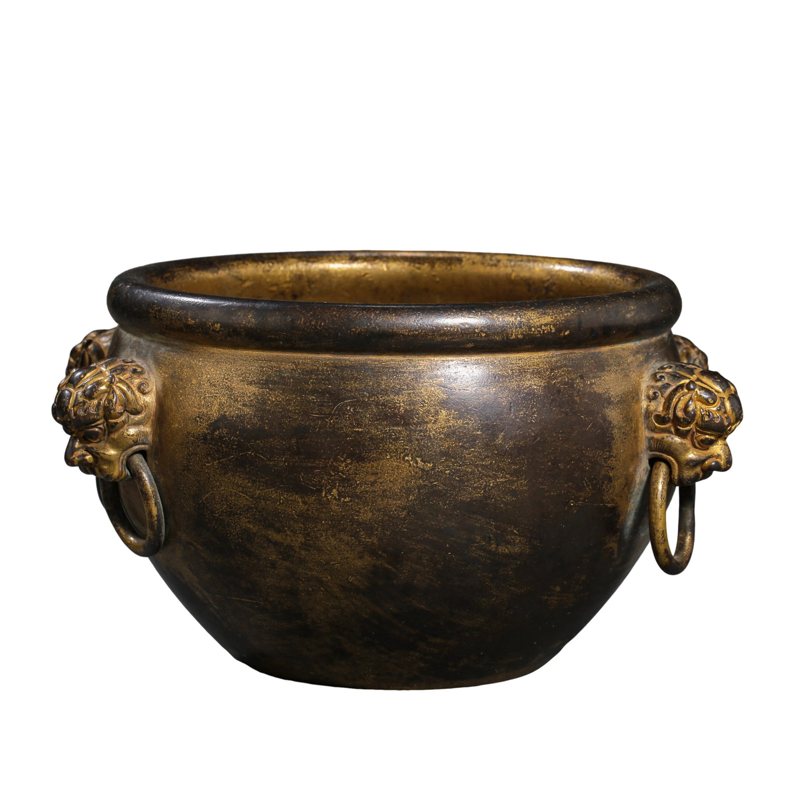 Qing Dynasty Qianlong Mark Gilt Bronze Treasure Censer with Four Lion Mask Ring Handles, Qing (1 of 10)