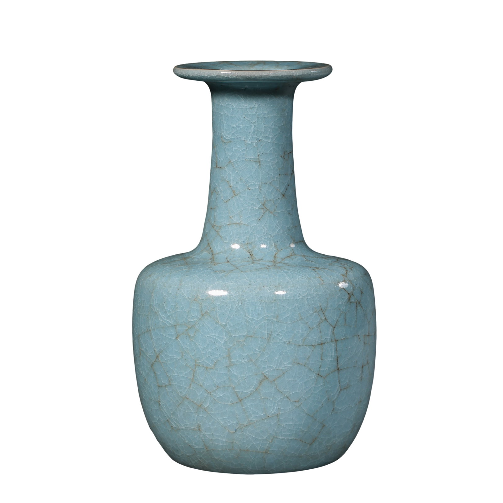Song Dynasty Ru Kiln Sky-Celadon Ice Crack Mallet Vase, Song Dynasty (10th–13th Century): Dimensions?Overall Height 18 cm (7.1 in), Mouth Diameter 7.3 cm (2.9 in), 10th–13th Century Song DynastyCondition & Provenance?The vase is fully intact with no cracks, chips, repairs or restorations
