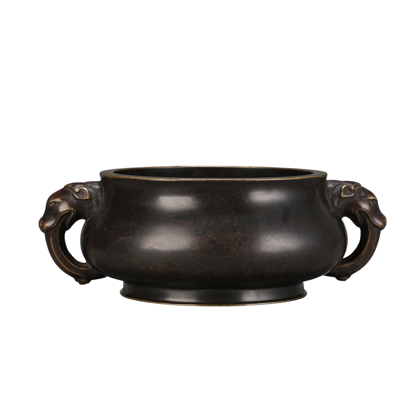 Qing Dynasty Bronze Censer with Twin Beast Head Handles and Seal Script Mark (1 of 9)