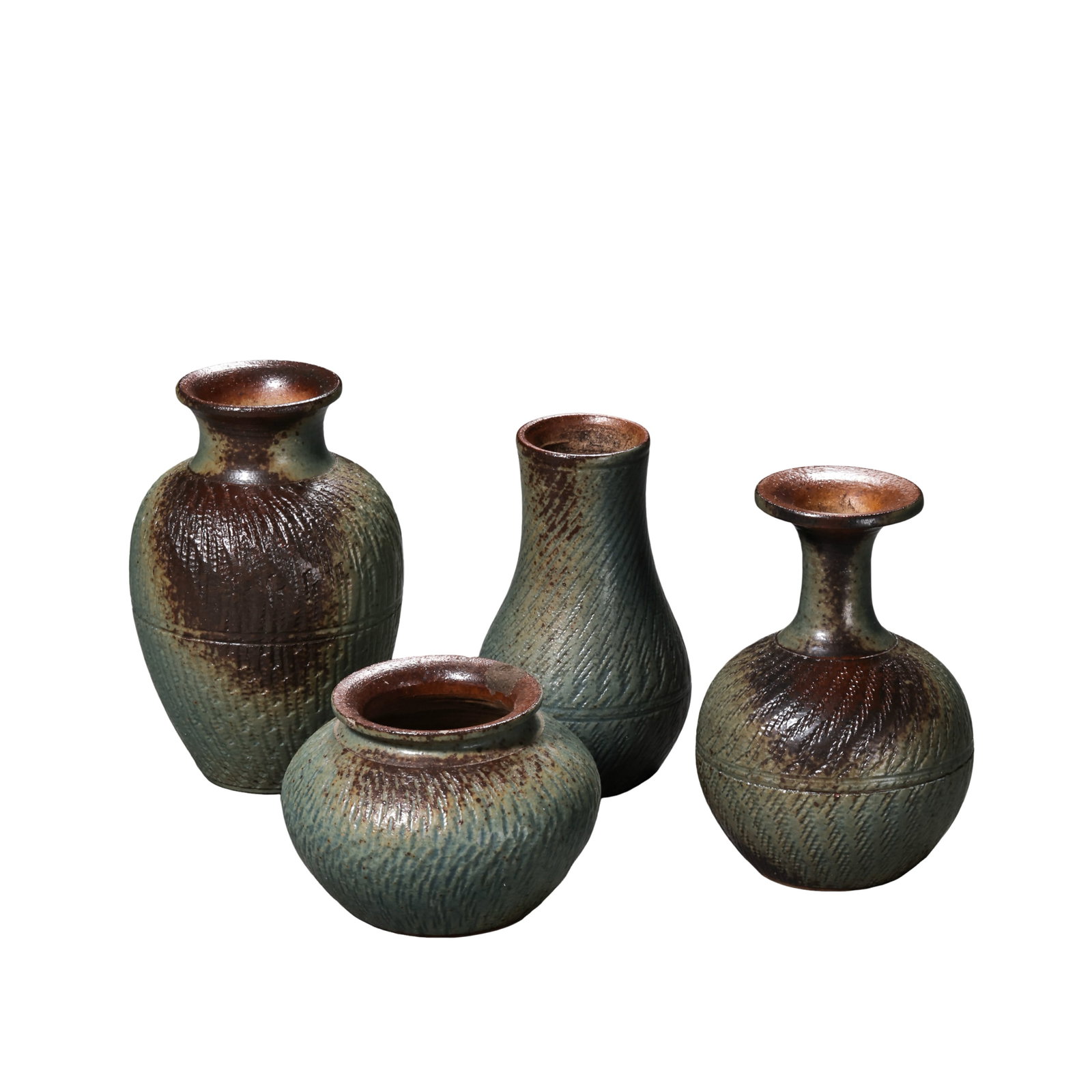 Set of Four Mini Yue Kiln Celadon Vases with Comb-Chop Texture, Five Dynasties (10th Century) (1 of 10)