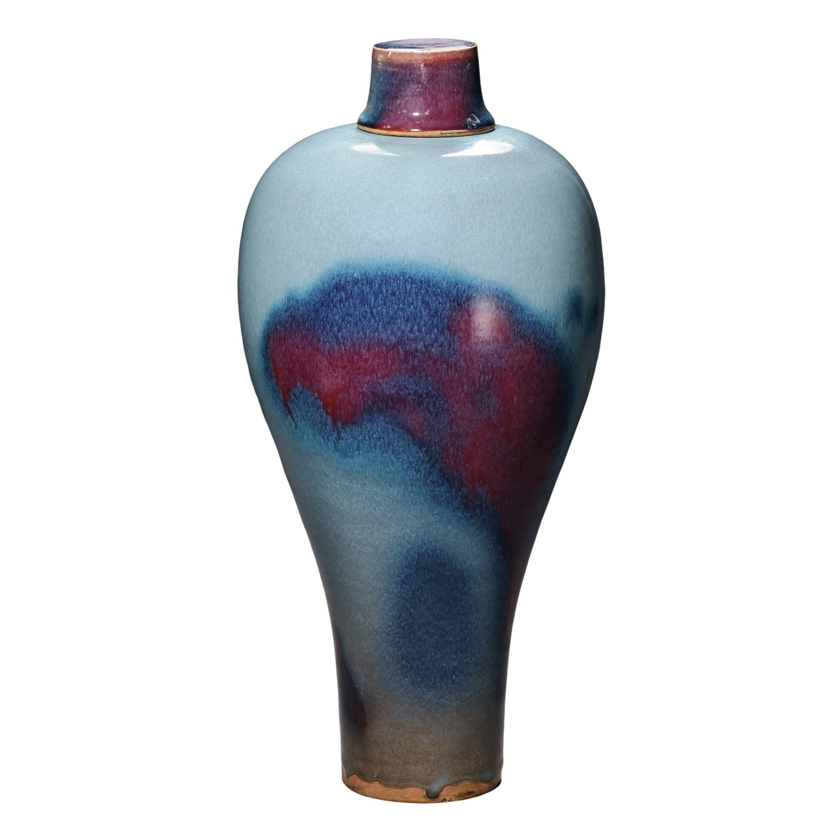 Jun Kiln Sky-Celadon Plum Vase with Purple Splashes and Matching Cover, Jin Dynasty (12th-13th: Dimensions: Overall Height 38cm (14.96in), Jin Dynasty, 12th to 13th CenturyCondition & Provenance: The entire vessel including its original matching cover is fully intact with no cracks, chips or res