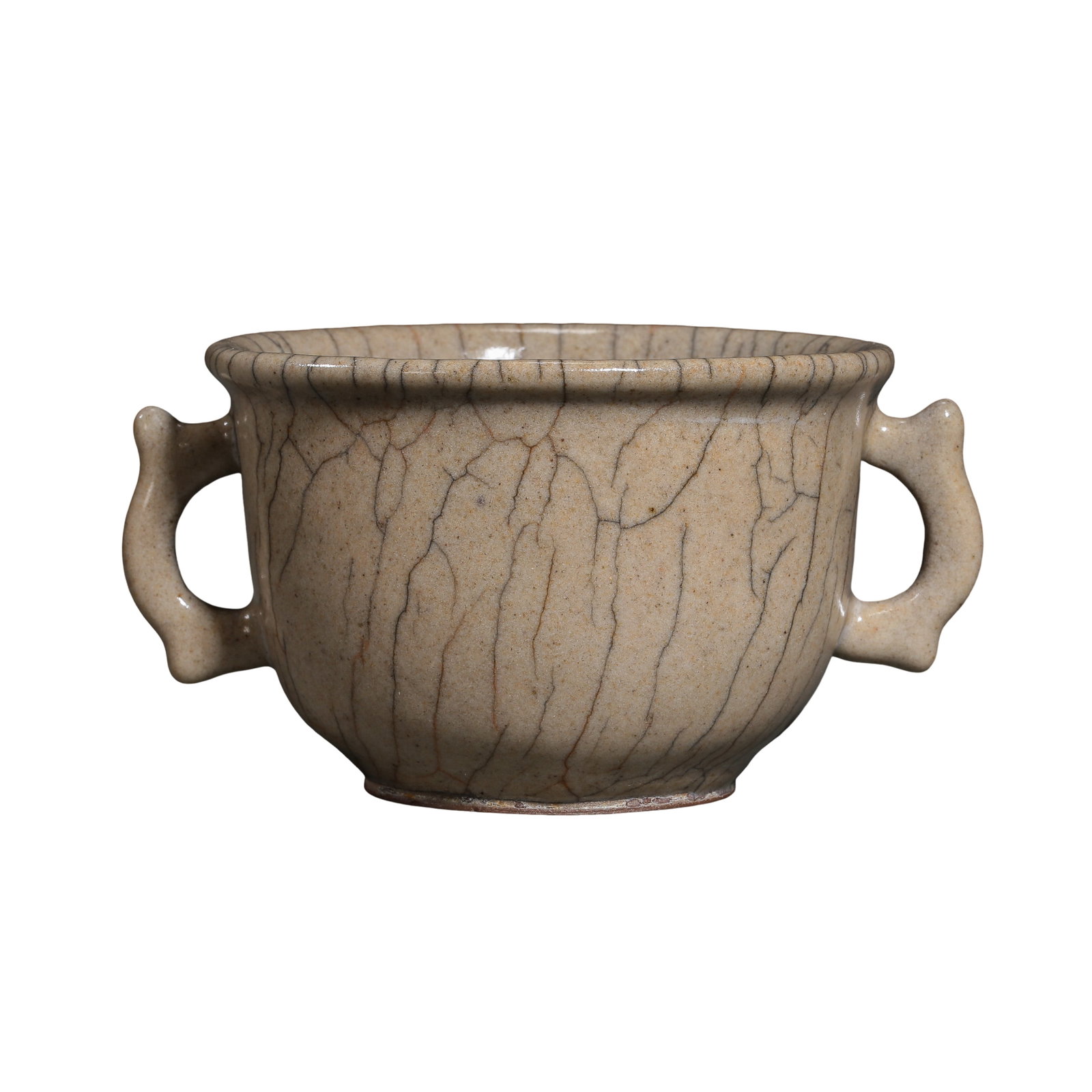 Song Ge Kiln Cream Glaze Fish-Eared Gui-Style Censer,Song Dynasty (10th-13th Century): Dimensions: Mouth Diameter 13cm (5.12in), Height 6.8cm (2.68in), Song Dynasty, 10th to 13th CenturyCondition & Provenance: The whole vessel is fully intact without cracks, chips or restorations, the t