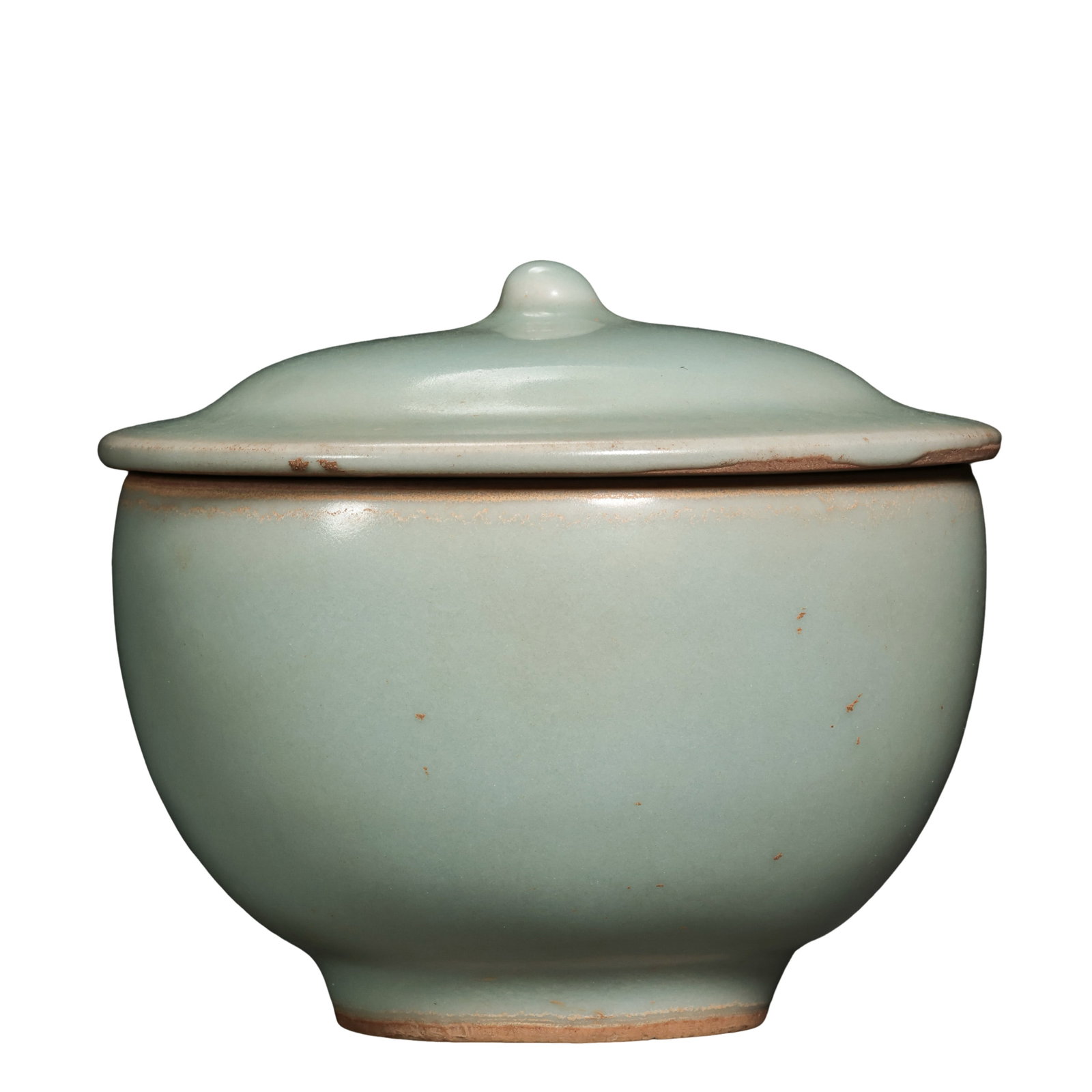 Southern Song Longquan Kiln Light Celadon Glazed Lidded Jar with Pearl Knob,Southern Song Dynasty: Dimensions: Overall Height 7cm (2.76in), Mouth Diameter 10cm (3.94in), Southern Song Dynasty, 12th to 13th CenturyCondition & Provenance: The lid and jar body are an original matching set, fully intac