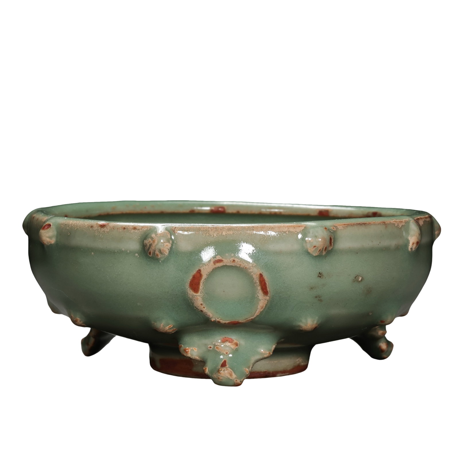 Yuan Dynasty Longquan Bean Green Glaze Tripod Brush Washer with Stud Decoration,Yuan Dynasty (1 of 9)