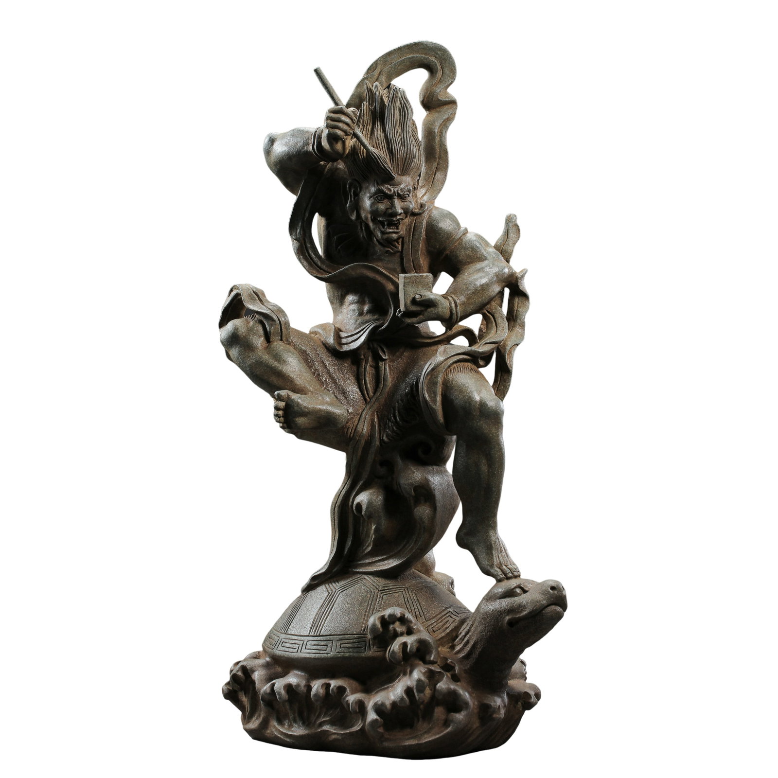 Stone Carved Kuixing Standing On Dragon Turtle Statue,Qing Dynasty (17thâ€“19th Century): Dimensions: Overall Height 47cm (18.50in), Max Width 25cm (9.84in), Qing Dynasty, 17th to 19th CenturyCondition & Provenance: The entire statue is fully intact without breaks, missing sections or rest