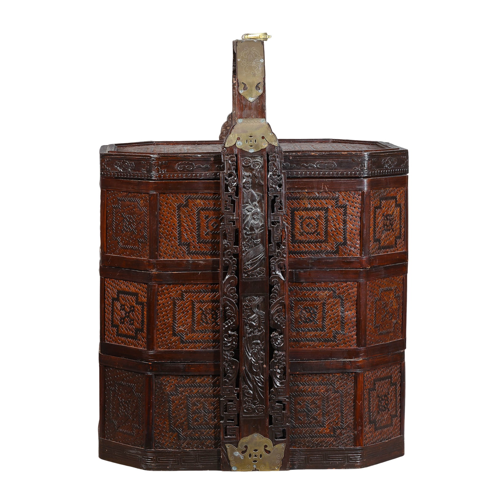 Complete Set of Three-Tier Octagonal Open-Carved Wood & Bamboo Gift Carrier with Three (1 of 5)