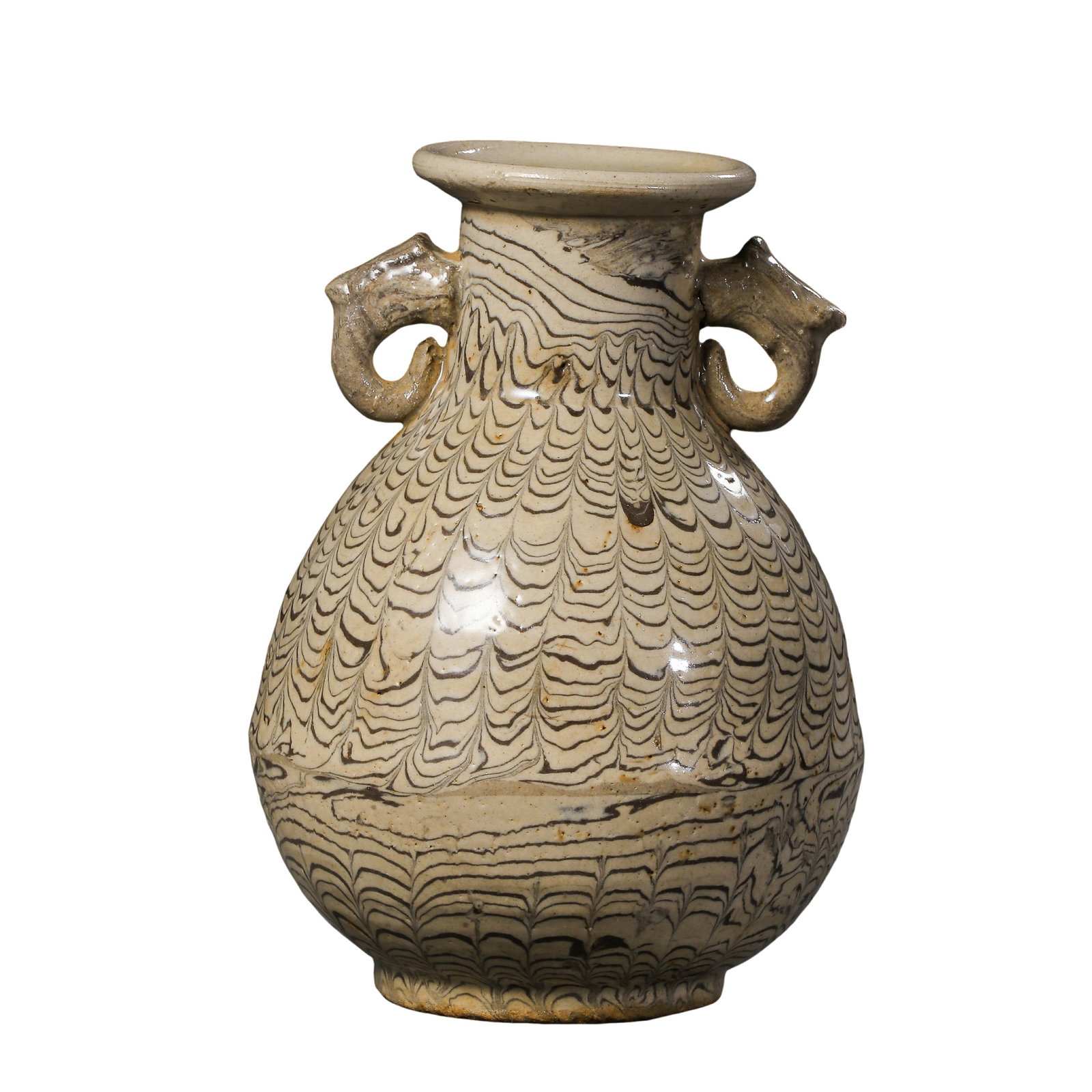 Song Dynasty Marbled Clay Feather Pattern Double Beast Handle Vase,10th-13th Century (1 of 7)