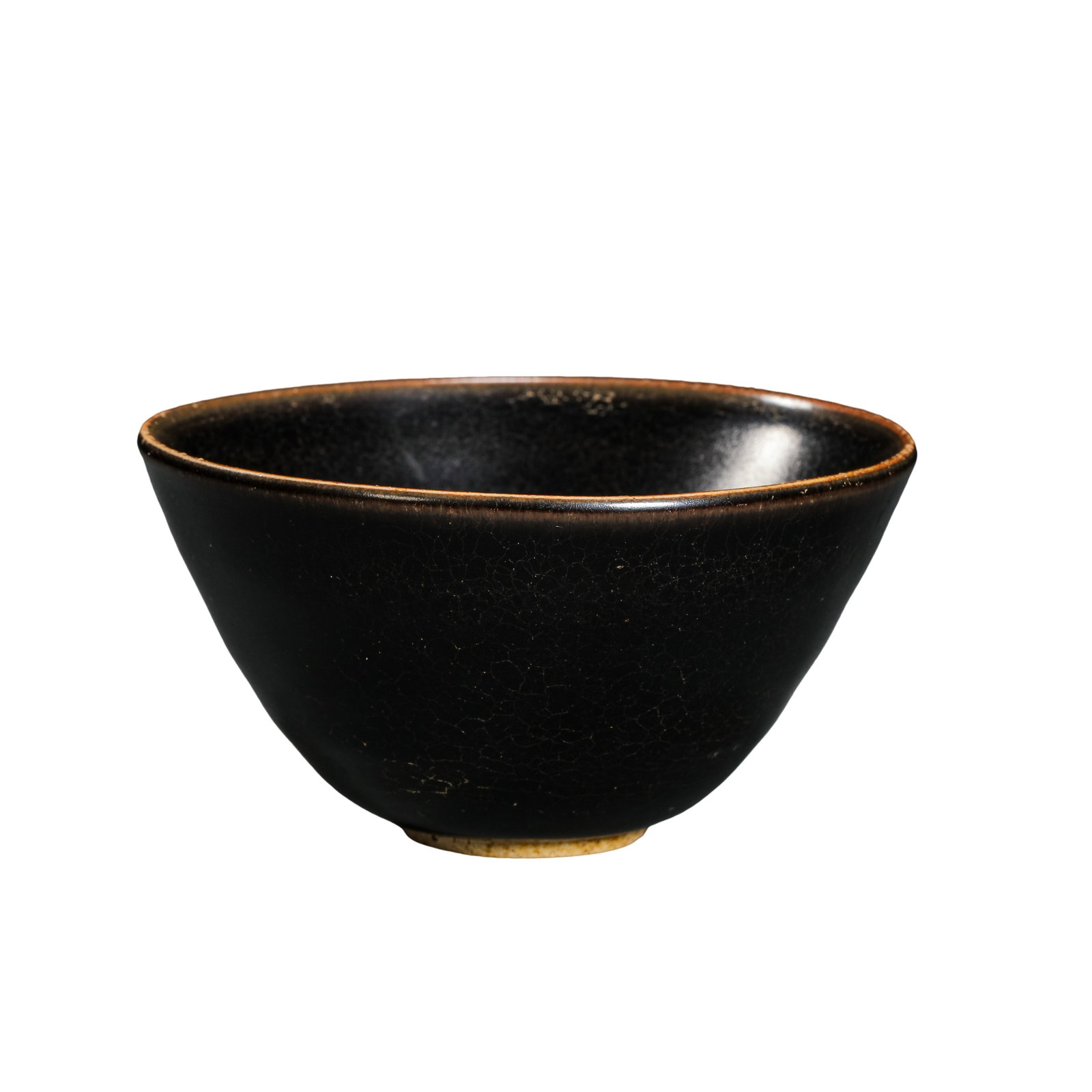 Song Dynasty Jizhou Kiln Black?Glazed Fine Crackle Tea Bowl,12?13th Century: Measurements:Mouth diameter:9.7 centimeters /3.82 inches,Height:5 centimeters /1.97 inches,12?13th Century productionCondition & Provenance:The bowl is completely intact with natural aged crackle glaz