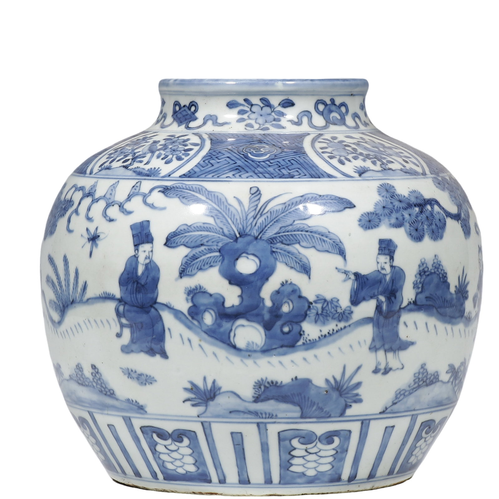 Jiajing Period Blue-and-White Large Jar with Scholar, Attendant, and Landscape Narrative Scene (1 of 6)