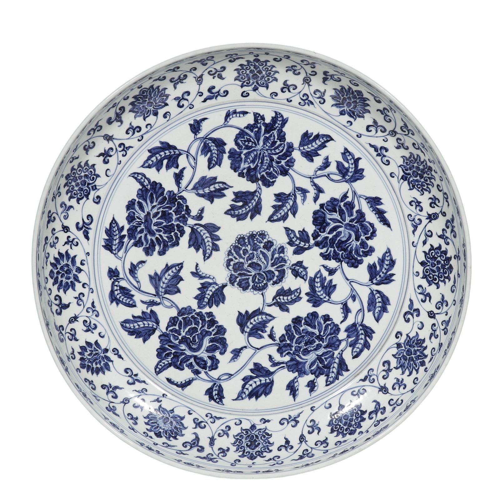 Yongle Period,Ming Dynasty,Large Blue And White Charger With Interlocking Peony Floral Scrolls (1 of 6)