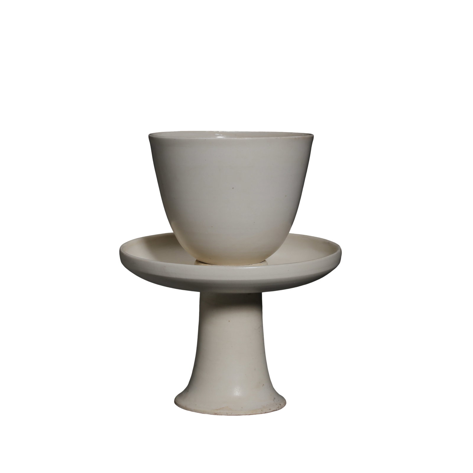 Song Dynasty Ding Kiln White Glazed Stem Cup Set,10th-13th Century: Measurements:Overall height 15 centimeters /5.91 inches,Cup mouth diameter 9.5 centimeters /3.74 inches,produced 10th–13th CenturyCondition & Provenance:The cup and stem stand are an original matchi