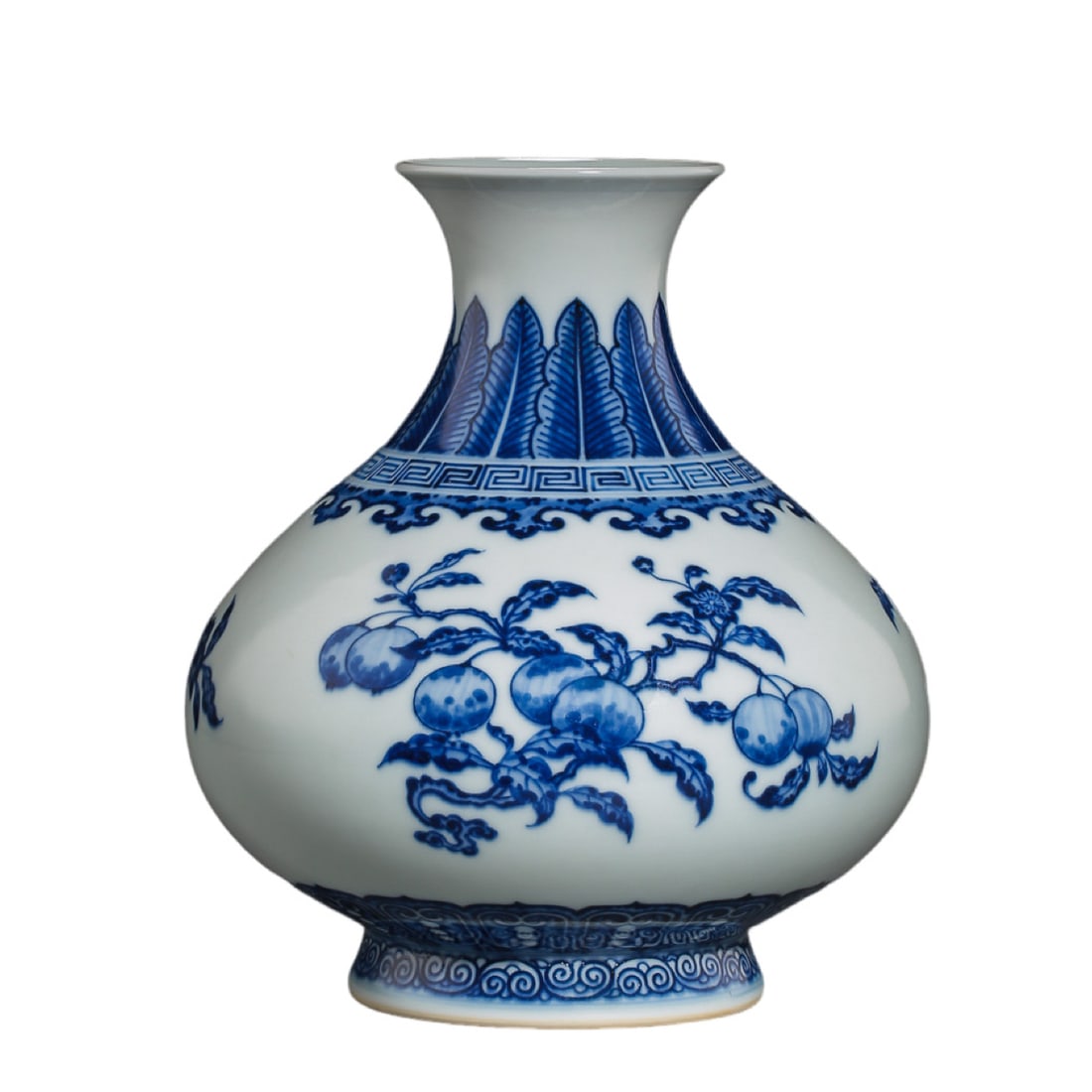 Qianlong Period Blue?and?White "Three Abundances" Water?Chestnut?Shaped Vase,18th Century (1 of 12)