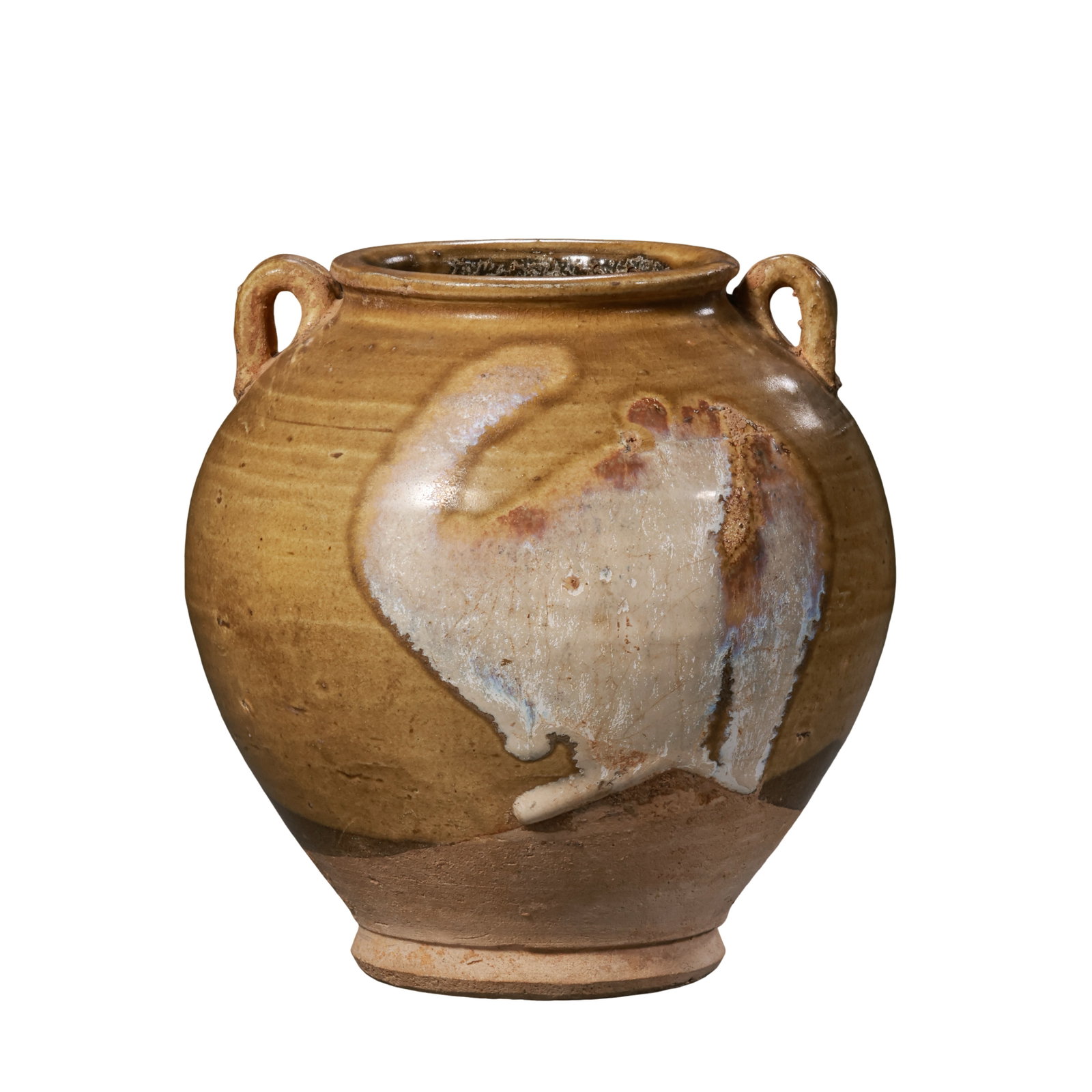 Tang?Dynasty Yellow?Glazed Splash?Color Two?Handle Jar,7th?10th Century (1 of 12)