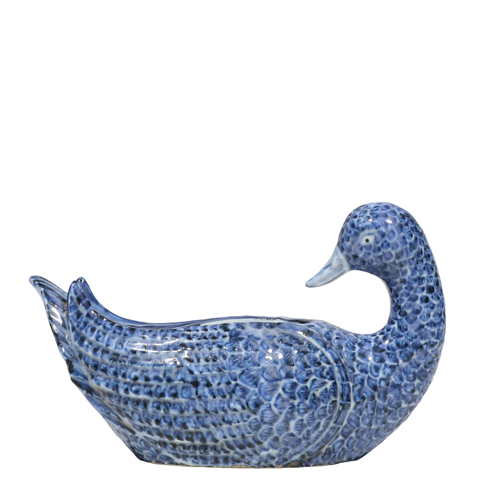 Ming Yongle Blue?and?White Porcelain Duck?Form Water Dropper: Dimensions?W.19cm (7.48 Inches),15th Century Condition & Provenance?The object is complete without cracks,there is minor old chip and wear on duck beak tip,small natural soil spots scattered across gl