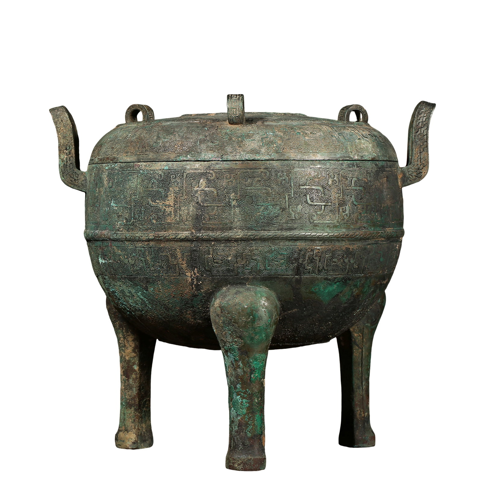 Spring and Autumn Period Bronze Covered Tripod Ding with Intertwined Chi Dragon Patterns,7th–5th (1 of 14)