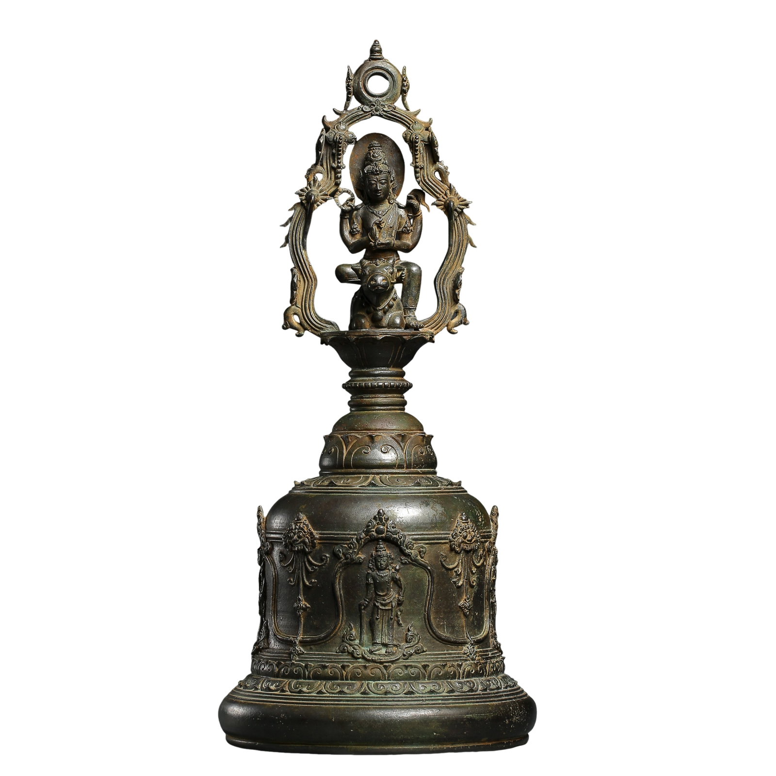 Bronze Ritual Bell with Goddess Marici Statue, Southeast Asian, 16th-17th Century (1 of 11)