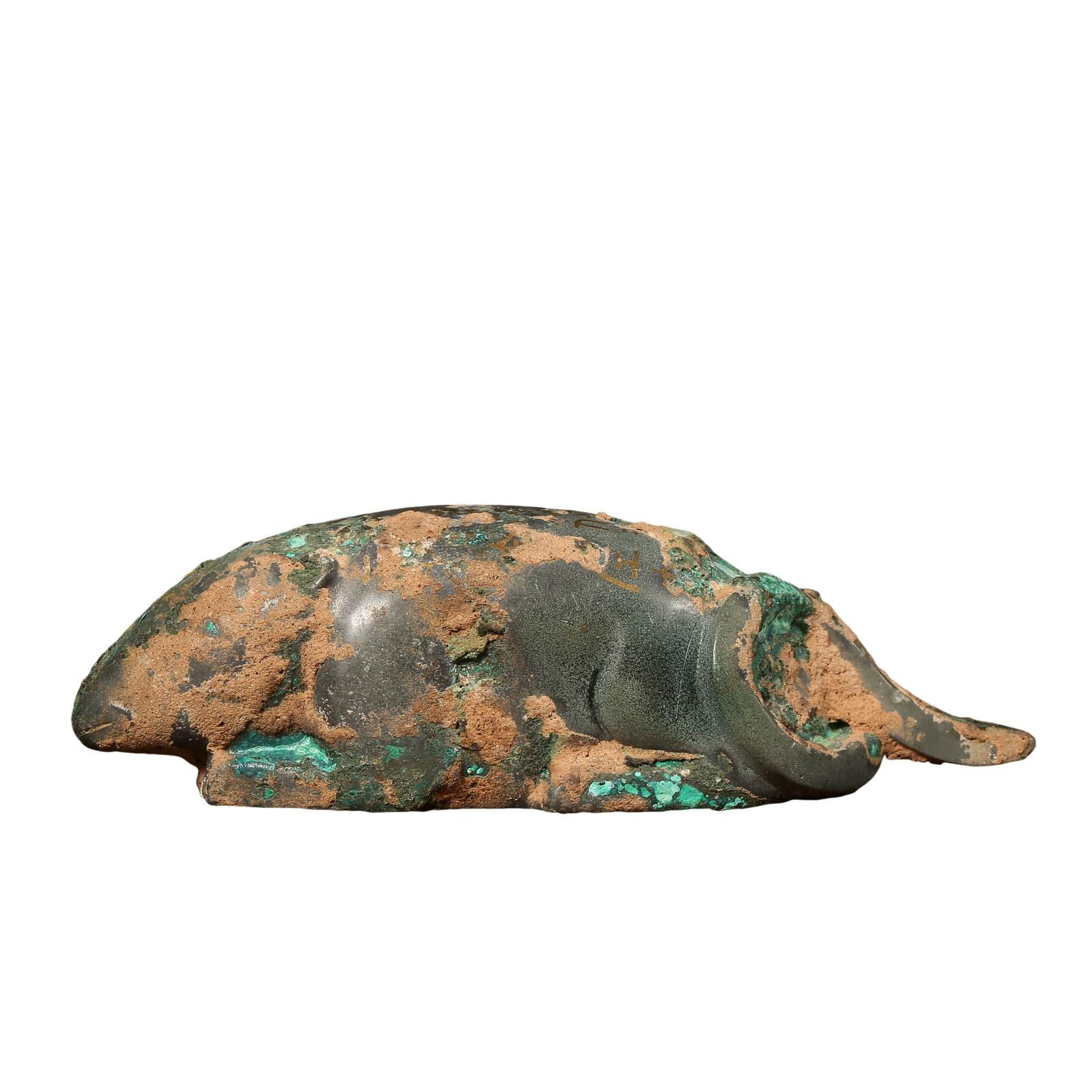 Warring States Inlaid Gold Bronze Recumbent Beast Military Tally,Warring States Period: Measurements:Total length 8.5 cm / 3.35 inches, overall height 2.3 cm / 0.91 inches, total weight 194 grams, Warring States Period, Category: Bronze Military Tally, Primary trading market: CaliforniaC
