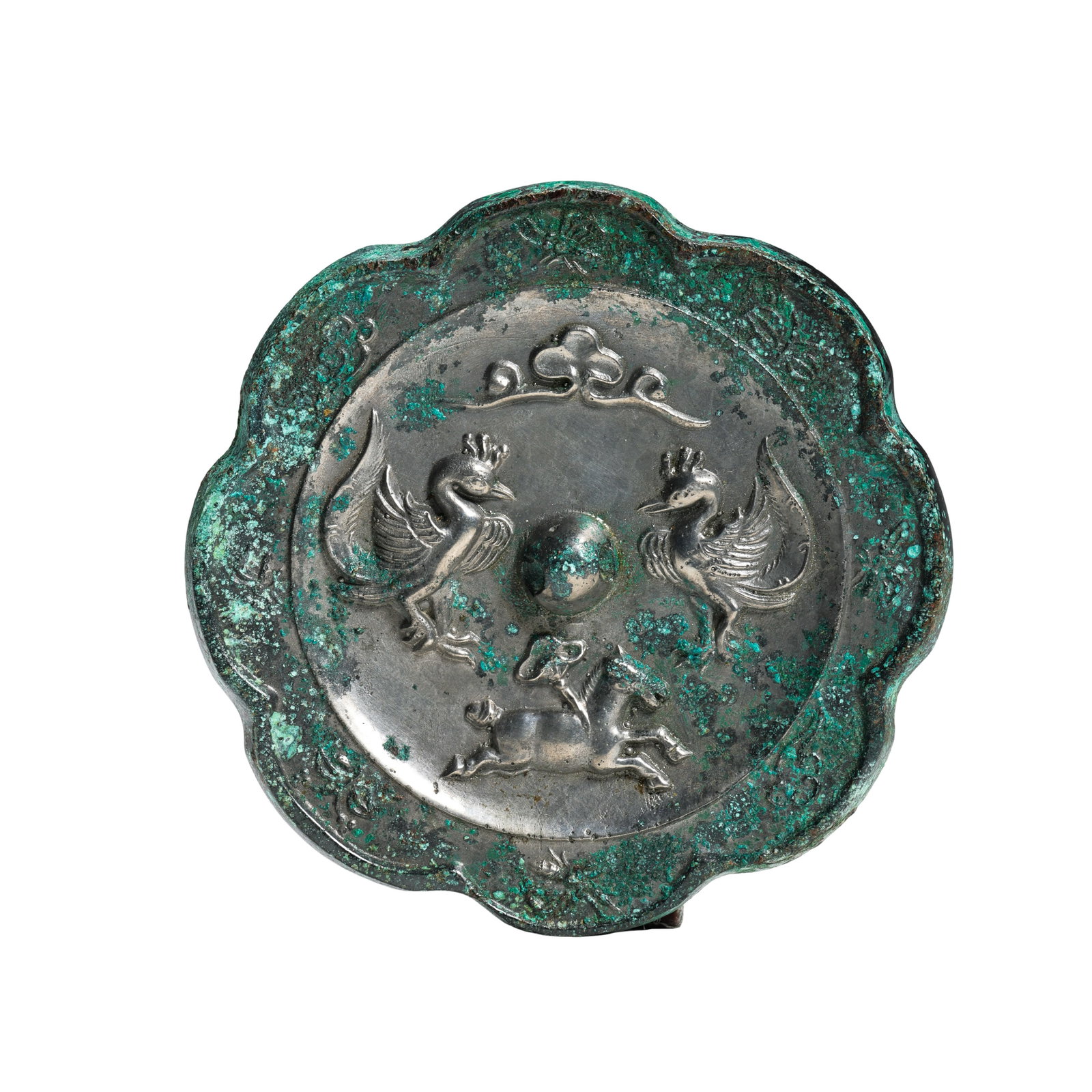 Lobed Bronze Mirror With Twin?Phoenix And Galloping Horse Motifs,Tang Dynasty 8th?9th Century (1 of 7)