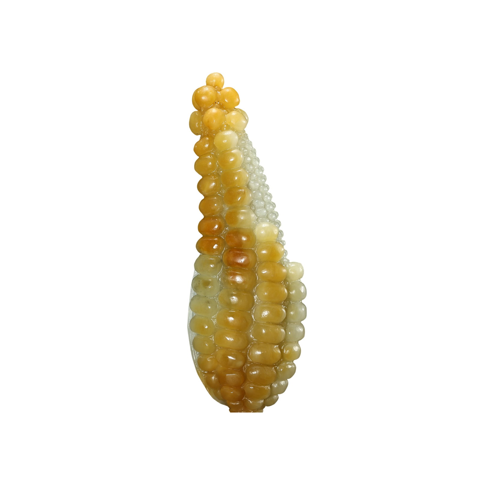 Hetian Jade Color?Play Corn Ornament,Qing Dynasty 19th Century: Dimensions:Height 13.5 cm (5.31 in),Width 5 cm (1.97 in),Weight 220g,19th CenturyCondition & Provenance:Carved from a single piece of Hetian jade,the ornament is fully intact without cracks,chips or m
