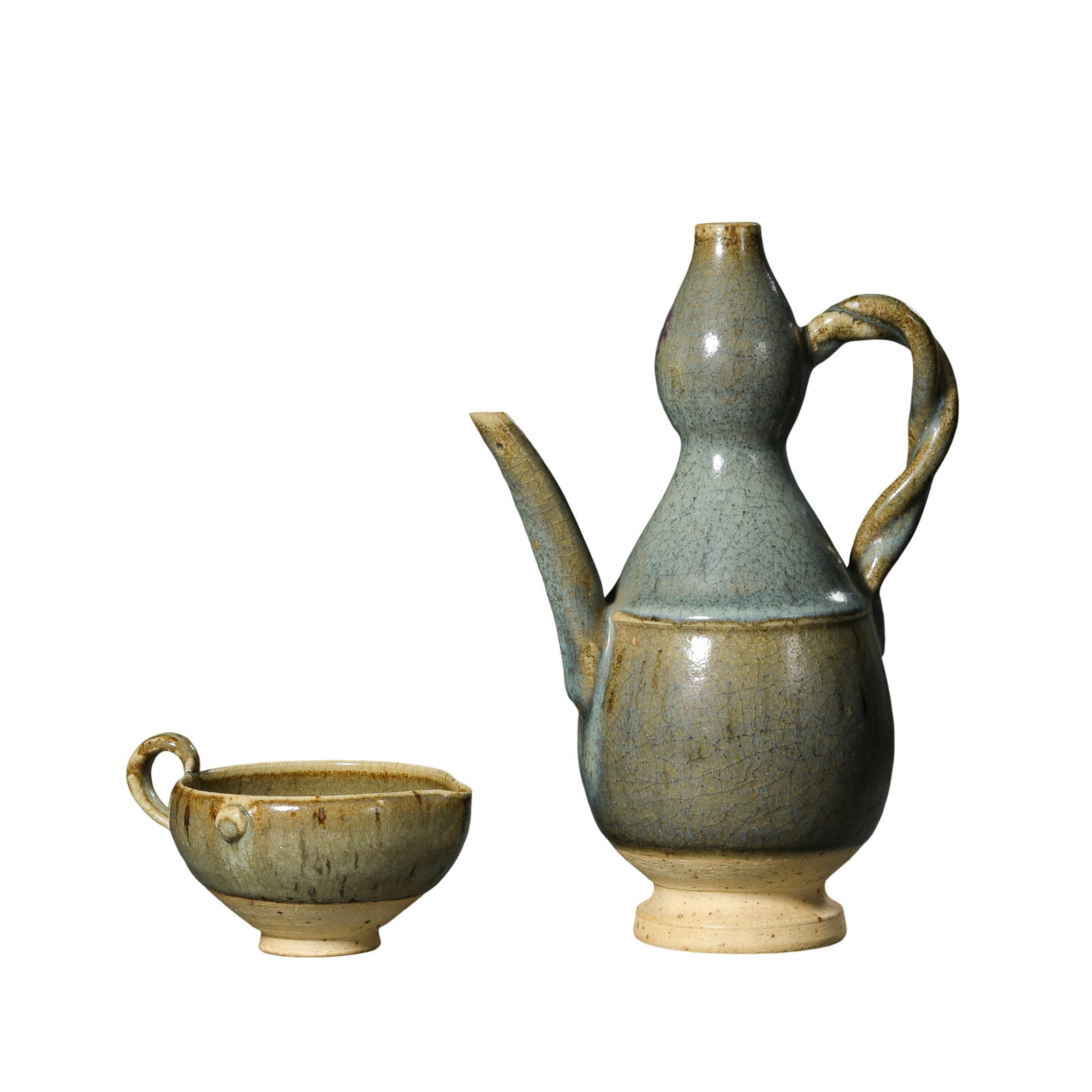 Set of Jun?Yao Flambe Gourd?Shaped Ewer and Jun?Yao Pouring Vessel,Yuan?Ming (1 of 17)