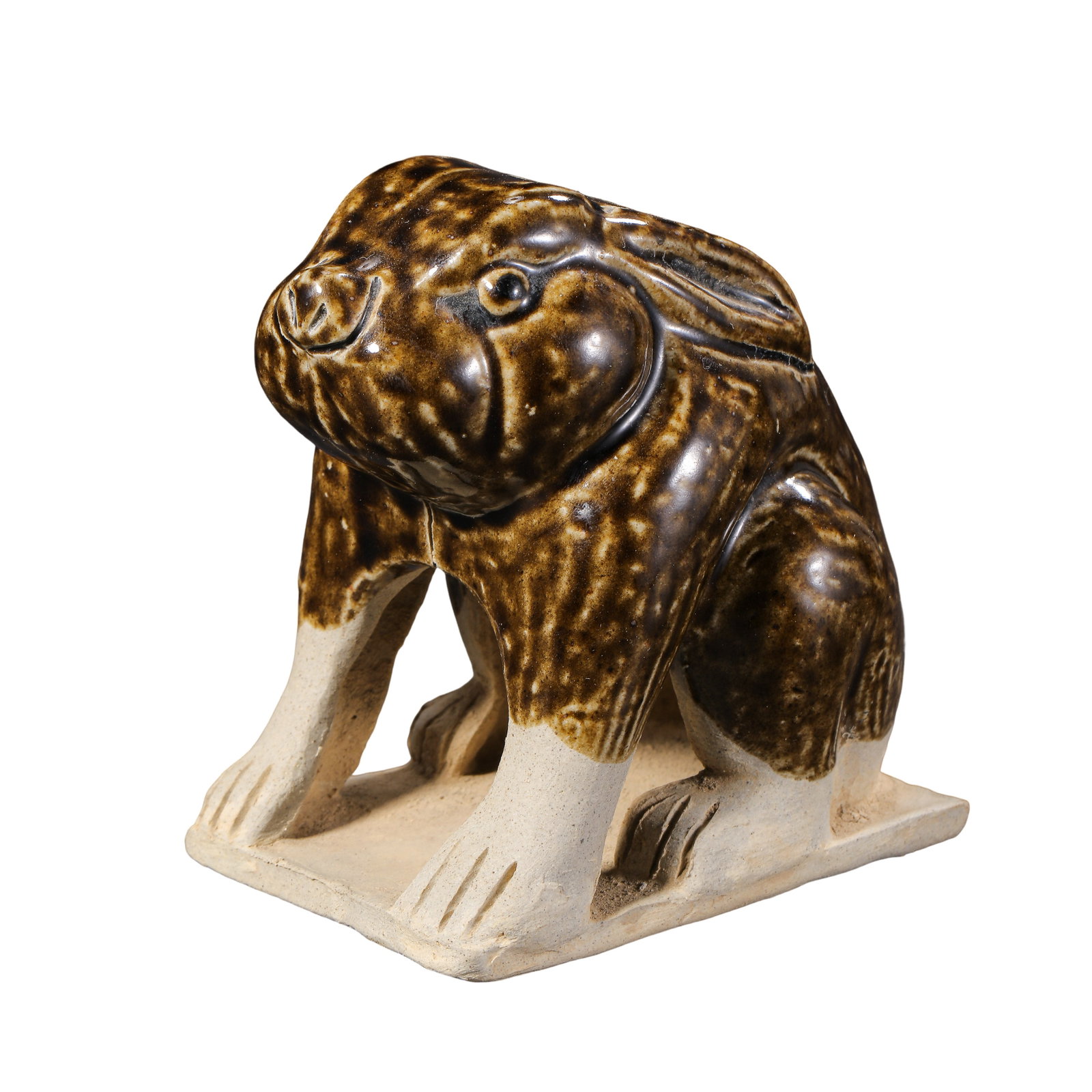 Brown?Glazed Pottery Seated?Rabbit Figurine,Tang Dynasty,7th?9th Century: Dimensions:Height 11 cm (4.33 in),base length 11.5 cm (4.53 in),Tang Dynasty,7th?9th Centurycondition & Provenance:The figurine is structurally sound without major cracks or restoration.The rabbit bod