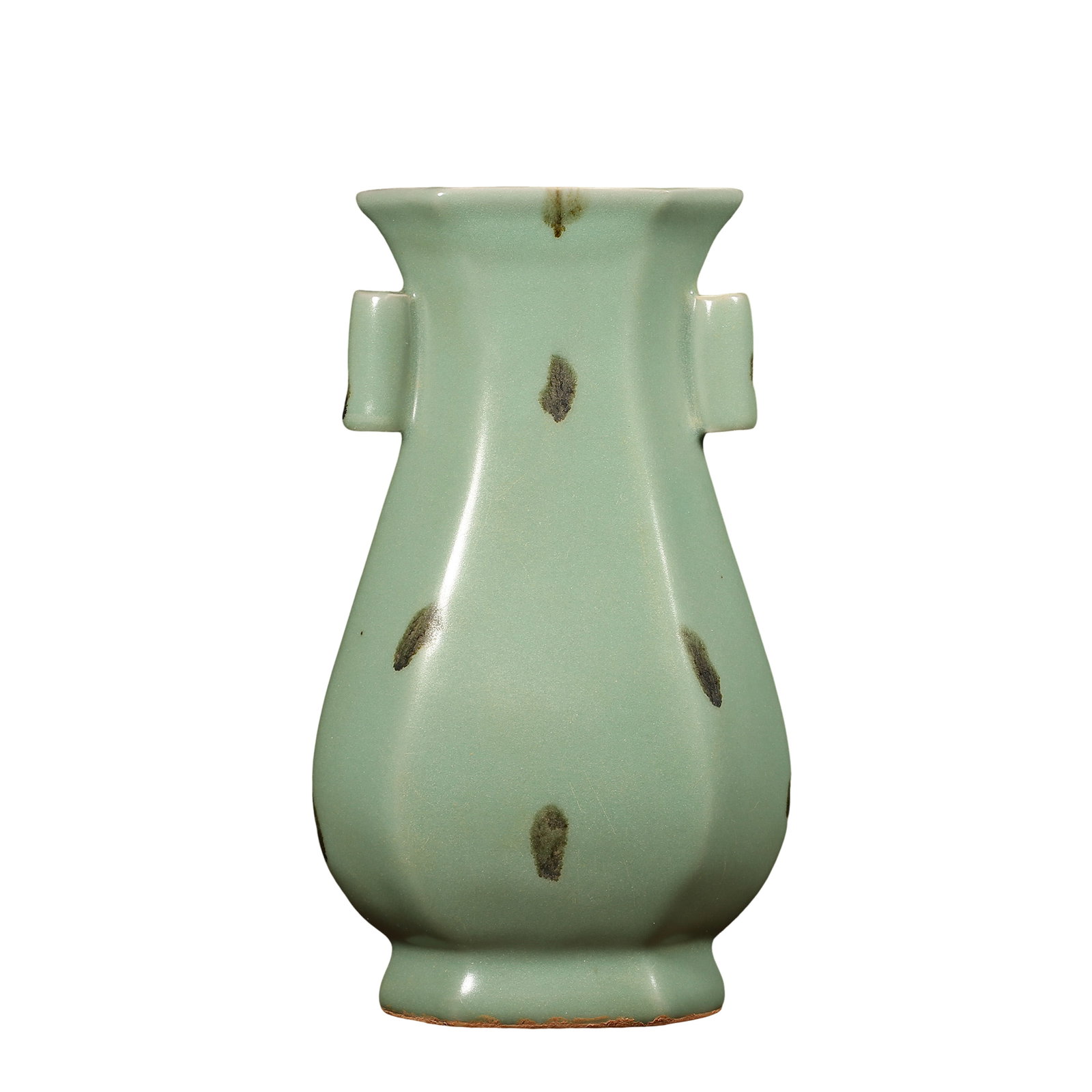 Longquan?Kiln Celadon Hexagonal Arrow Vase with Iron?Speckled Splashes,Yuan Dynasty,13th?14th: Dimensions:Height 23 cm (9.06 in),Mouth diameter 6 cm (2.36 in),Yuan Dynasty,13th?14th CenturyCondition & Provenance:The vase is fully intact without chips,breaks or restorations.The whole surface is 