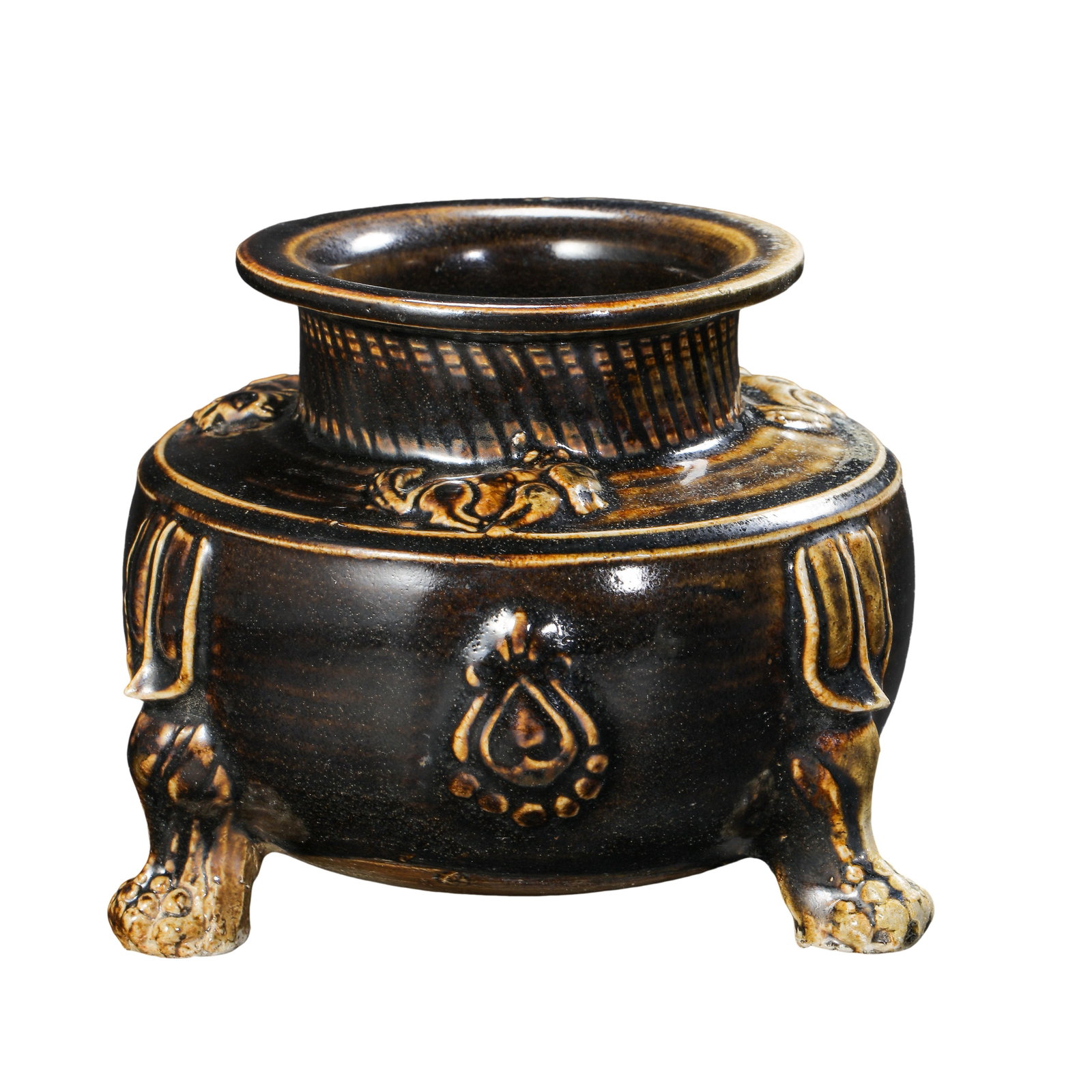 Jizhou Kiln Black?Glazed Censer with Applied Mythical?Beast & Tiger?Claw Feet, Song (1 of 10)
