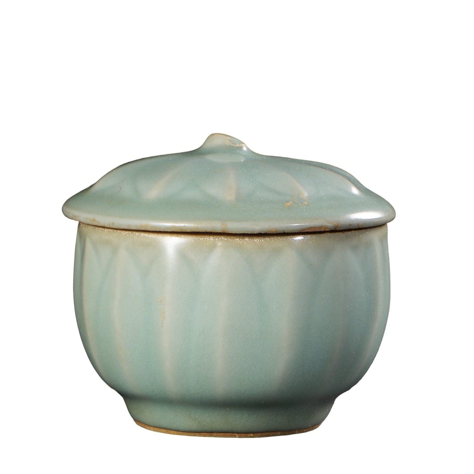 Longquan Celadon Powder?Green Lotus?Petal Lidded Jar, Southern Song Dynasty,13th Century: Dimensions: Rim Diameter 9 cm (3.54 in), Height 8.5 cm (3.35 in)Condition & Provenance: This lidded jar is made of Longquan kiln grey?white porcelain body. The unglazed foot rim bears genuine ancient 