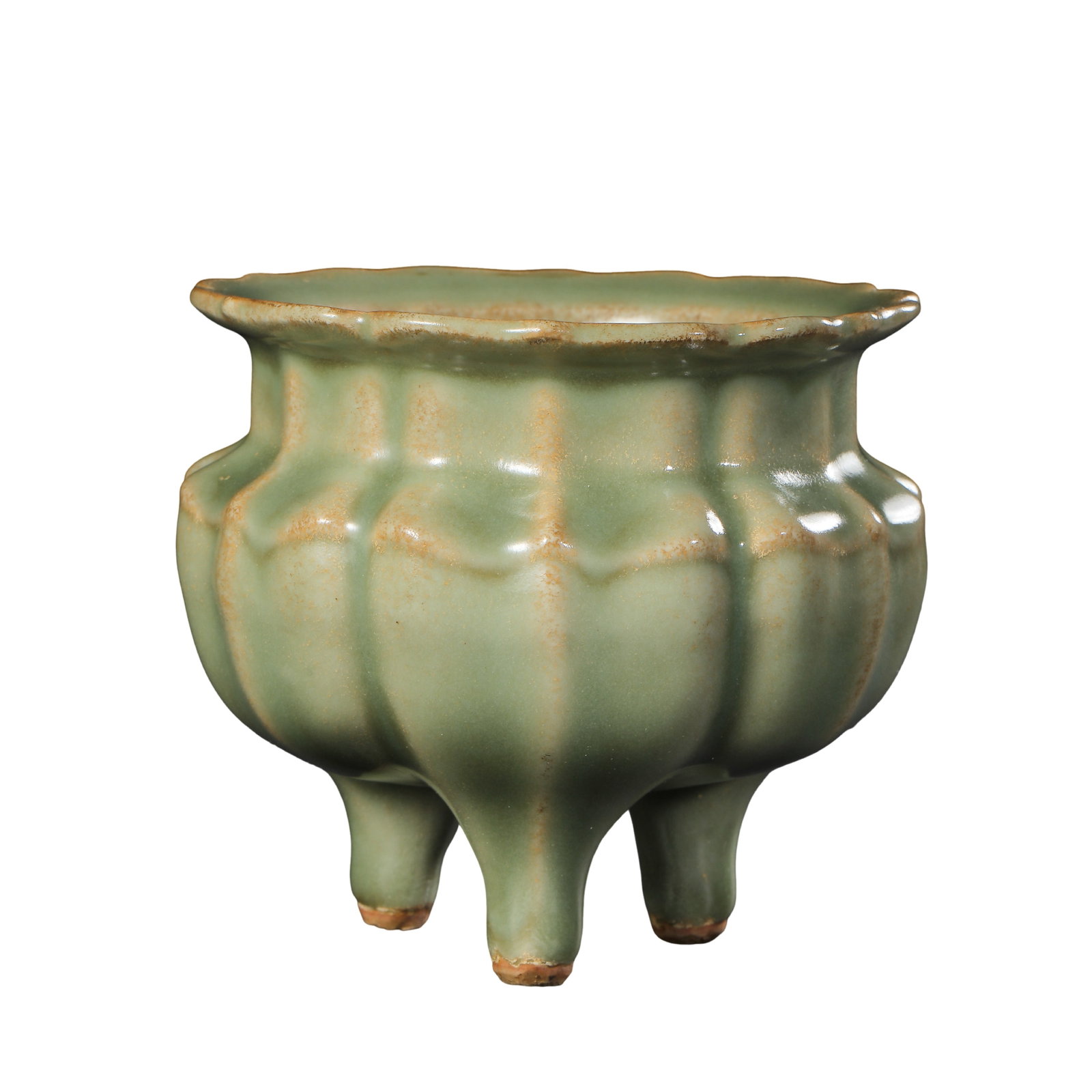 Longquan Celadon Floral?Ribbed Tripod Censer, Yuan?Ming Period, 14?15th Century (1 of 10)