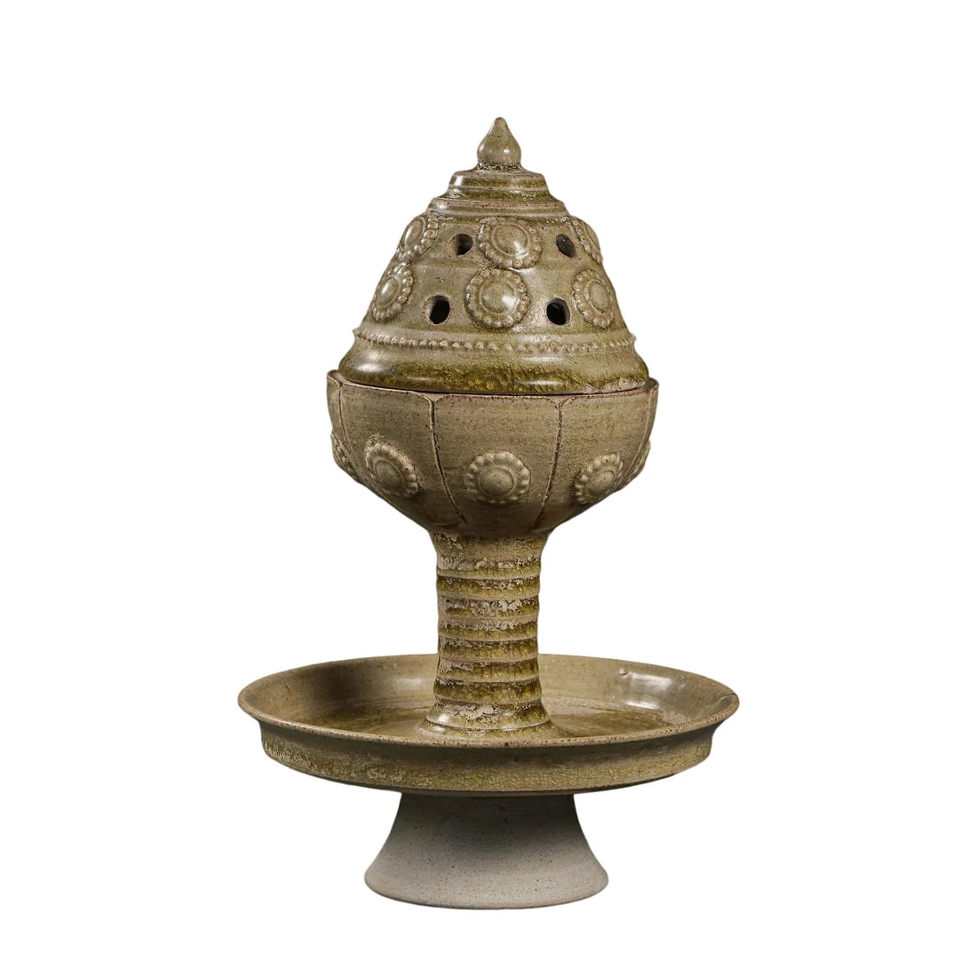 Sui?Early Tang Proto?Celadon Pierced Borlu Censer: Dimensions?Height 25?cm (9?7/8?in), Maximum Diameter 16?cm (6?5/16?in); Sui to Early Tang DynastyCondition & Provenance?This complete multi?component censer comes fully assembled with original matchin