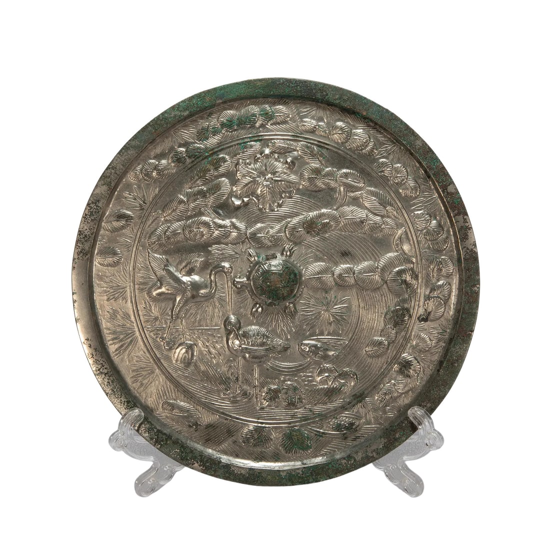 Jin Dynasty Large Bronze Mirror With Turtle?Crane Longevity Motif,12th?13th Century (1 of 9)