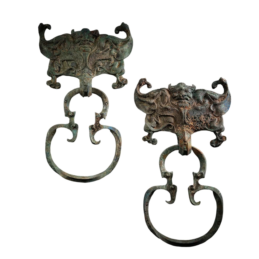 A Pair of Bronze Taotie?Mask Beast?Ornamented Door Knockers,Han Dynasty (1 of 11)
