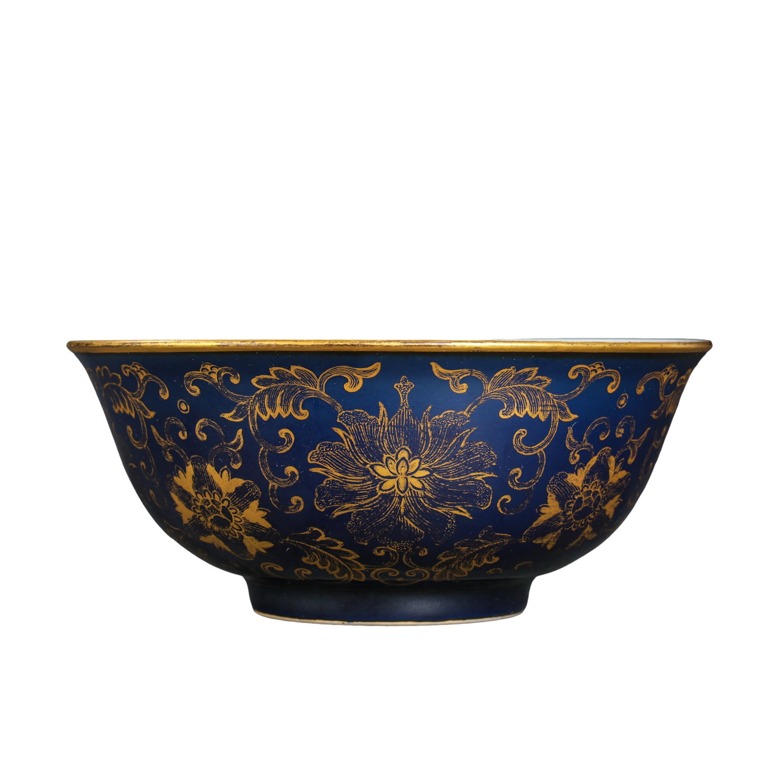 Sacrificial?Blue Glaze Gilt?Painted Floral Scroll Bowl, Qianlong Reign, Qing Dynasty (1 of 8)