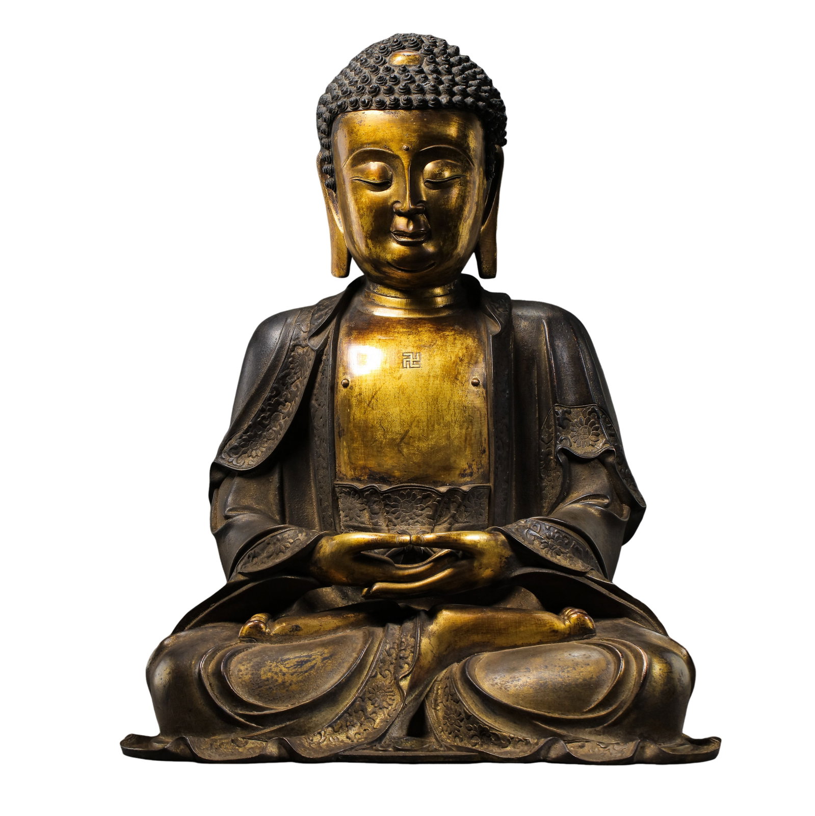 Partial?Gilt Bronze Seated Amitabha Buddha Statue, Ming Dynasty (1 of 16)