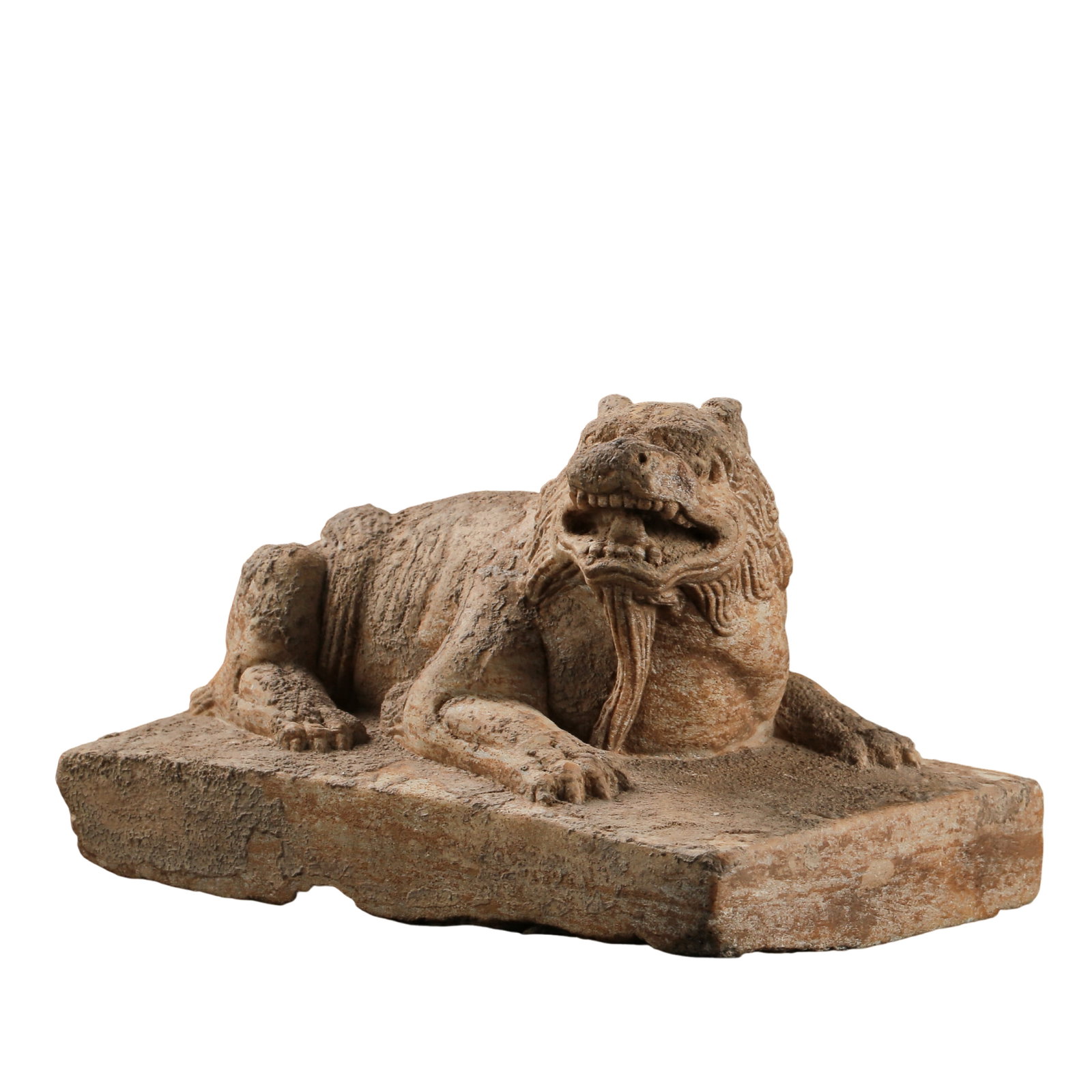Stone Carved Crouching Lion Figure, Tang Dynasty: Dimensions:Length 12cm (4?23/32in), Height 8cm (3?5/32in), Weight 868gCondition & Provenance:This Tang?dynasty stone crouching lion carving retains its original rectangular stone base. Minor surface w