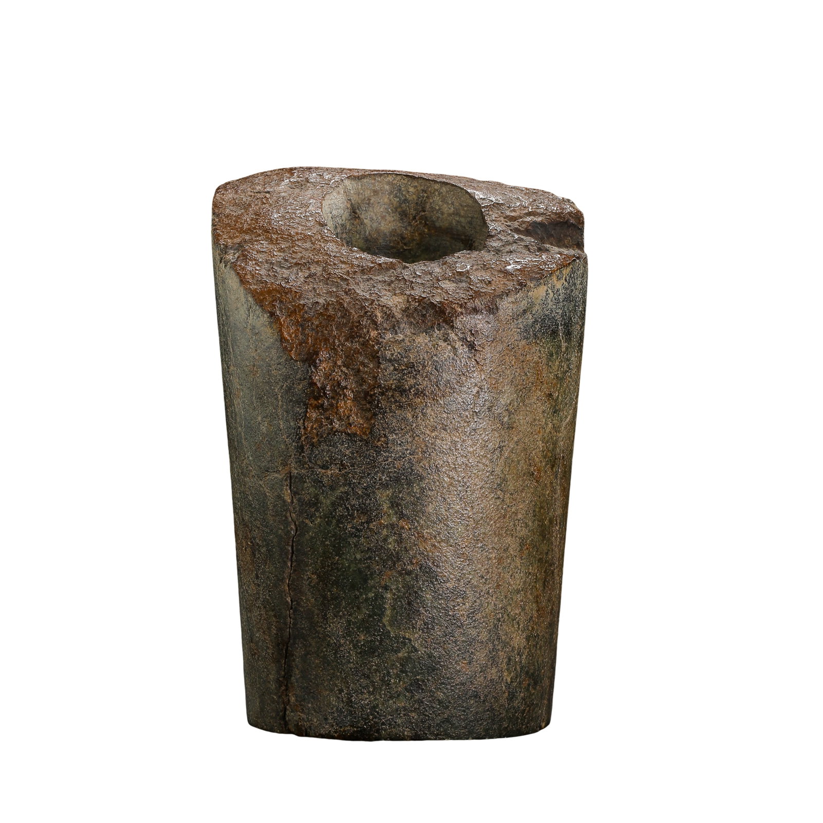 Neolithic Dark Green Jade Tube Vessel, Hongshan Culture: Dimensions:Height 19cm (7?15/32in), Width 13cm (5?1/8in), Weight 4579gCondition & Provenance:This heavy ancient jade tube keeps its full original body form without modern?day repairs or fill?in restor