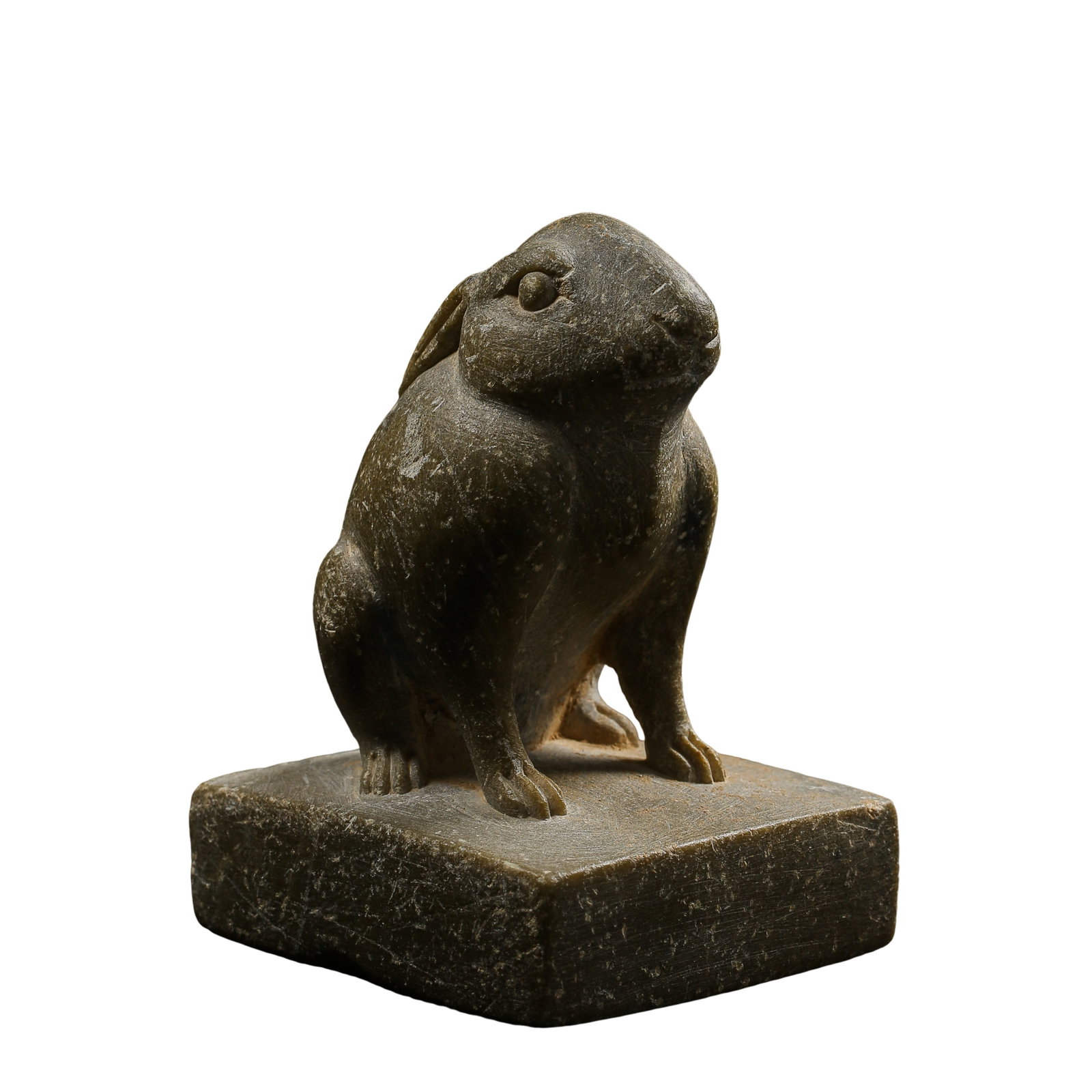Stone Carved Seated Rabbit Figure, Tang Dynasty: Dimensions:Height 10cm (3?15/16in), Width 7.5cm (2?15/16in), Weight 571gCondition & Provenance:The entire stone sculpture is fully intact with no major breaks,no heavy restorations or filler repairs,o