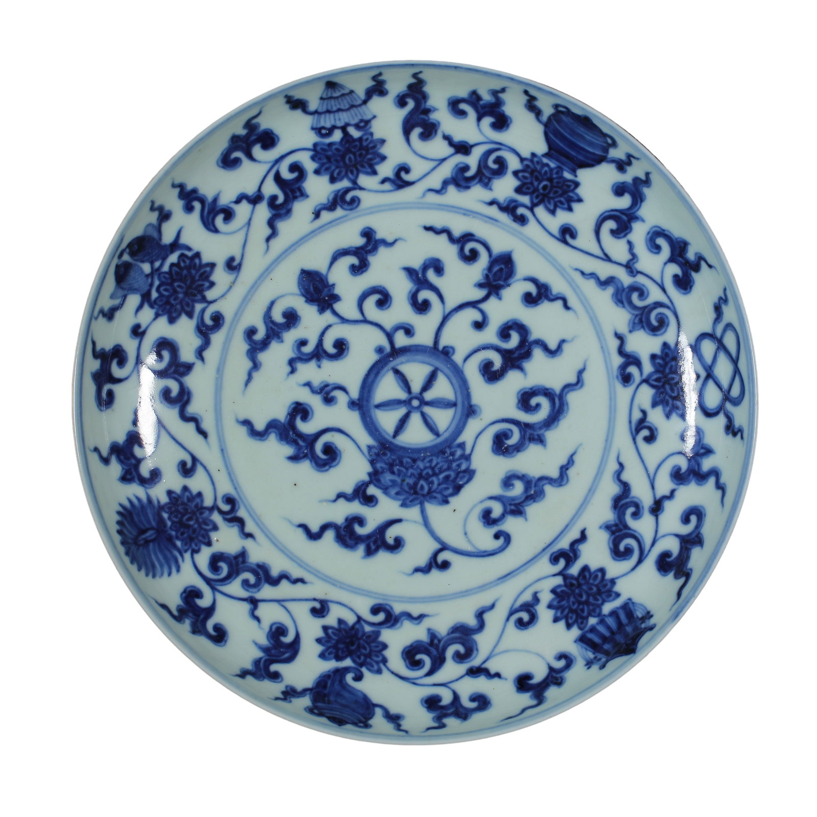 Blue and White Eight?Auspicious?Symbols Porcelain Plate, Marked “Da Ming Chenghua Nian Zhi??, (1 of 11)