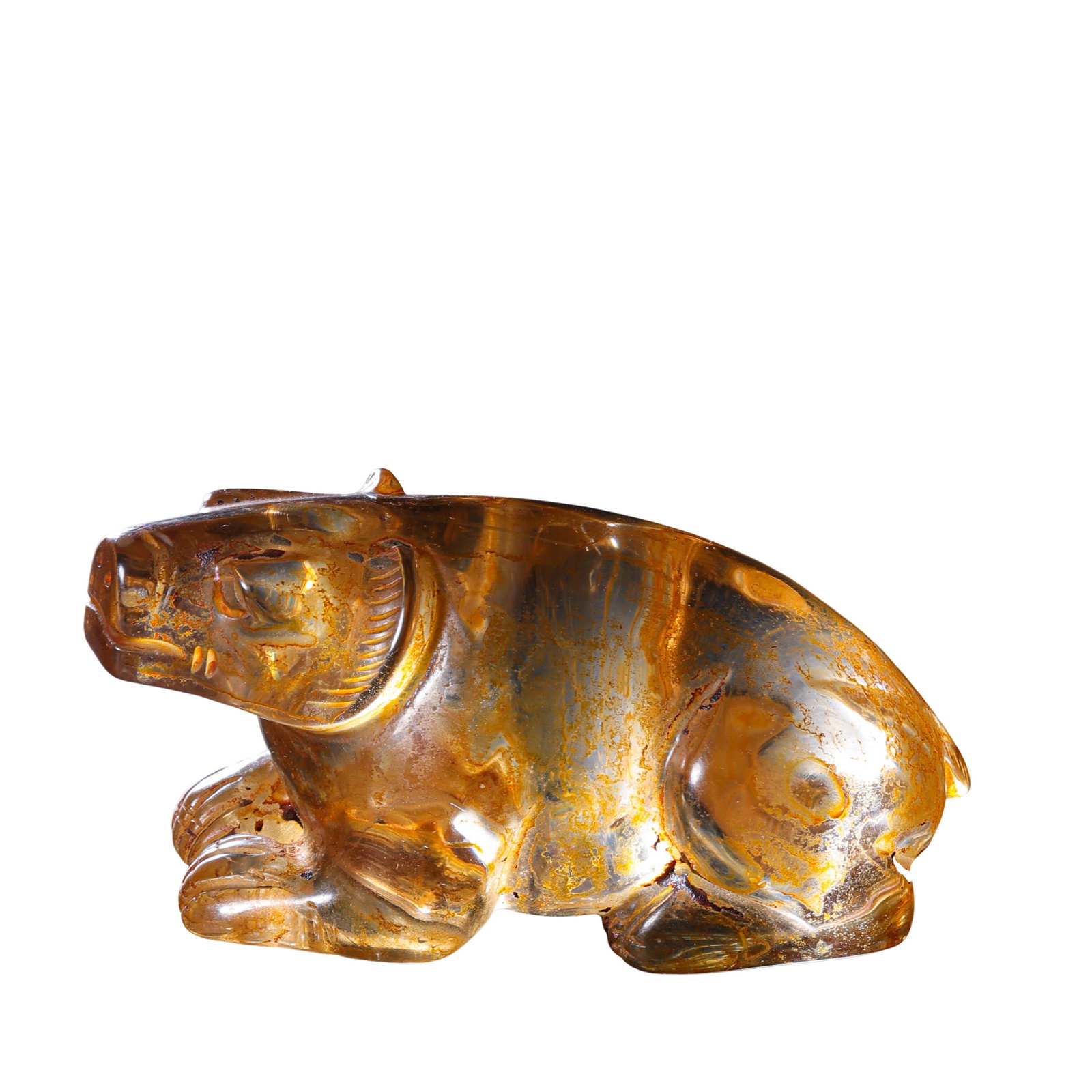 Citrine Carved Recumbent Bear, Han Dynasty: Dimensions:Length 7cm (2?3/4in), Height 3.5cm (1?3/8in), Weight 109gCondition & Provenance:The crystal bear retains its complete original form, no heavy repairs or restorations. Natural mineral inclus