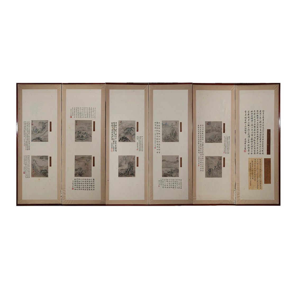A Six?Panel Folding Screen With Twelve Landscape Paintings by Shitao,With Multiple Important (1 of 20)