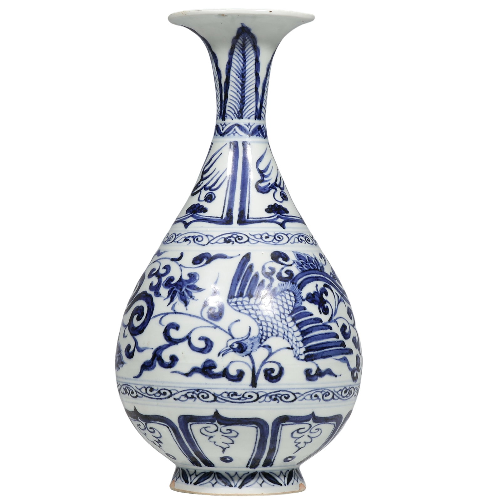 Yuan Dynasty Blue?and?White Yuhuchun Vase With Phoenix Intertwined Floral Scroll Motifs,14th (1 of 6)